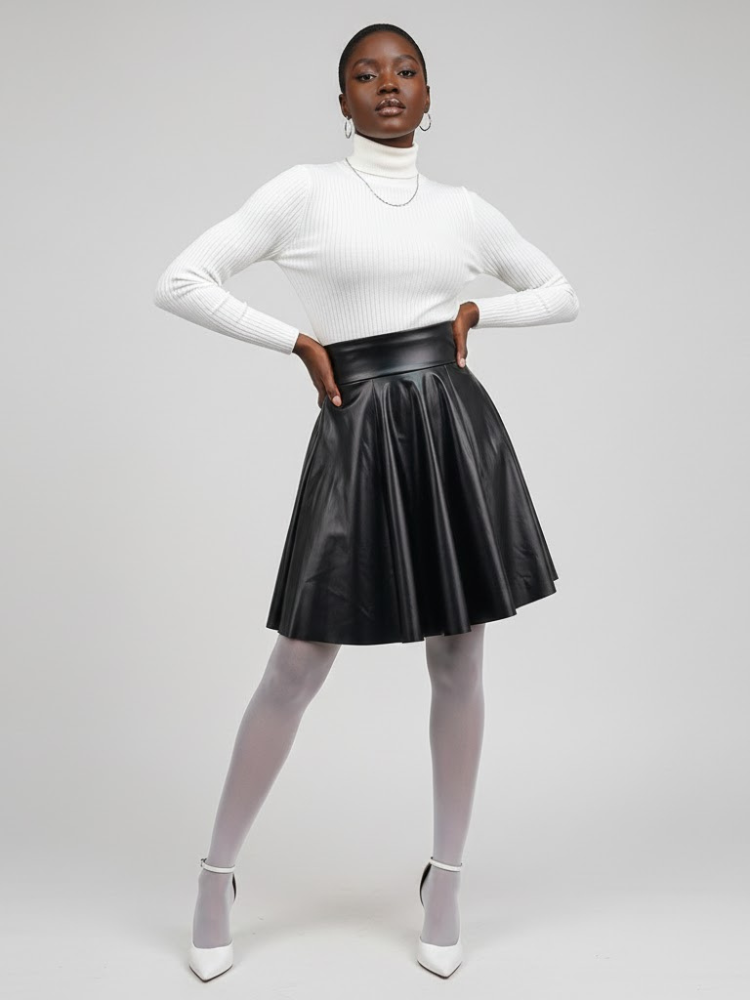 Black Vegan Leather Circle Mini Skirt SPRING: New Colección COUTURE in NOLITA - BYMANYC ® New York-0
