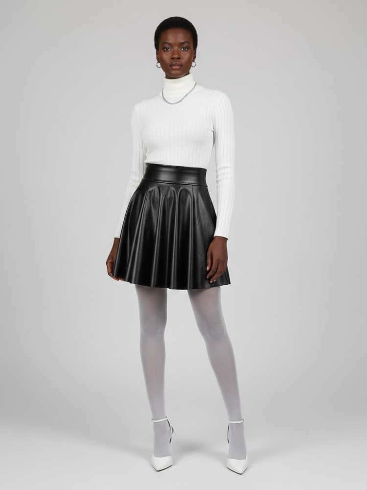 Black Vegan Leather Circle Mini Skirt SPRING: New Colección COUTURE in NOLITA - BYMANYC ® New York-1