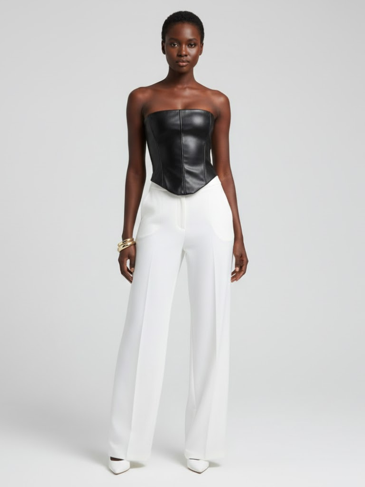 Black Vegan Leather Strapless Corset Top BOND: New Colección COUTURE in NOLITA - BYMANYC ® New York-1