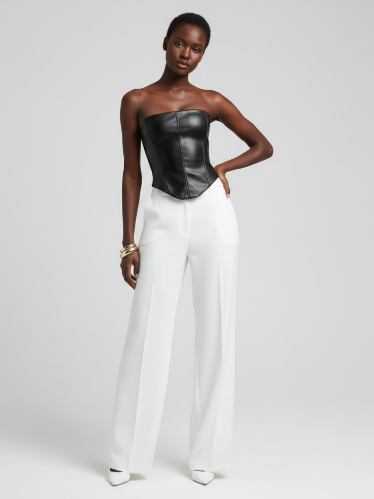 Black Vegan Leather Strapless Corset Top BOND: New Colección COUTURE in NOLITA - BYMANYC ® New York-0