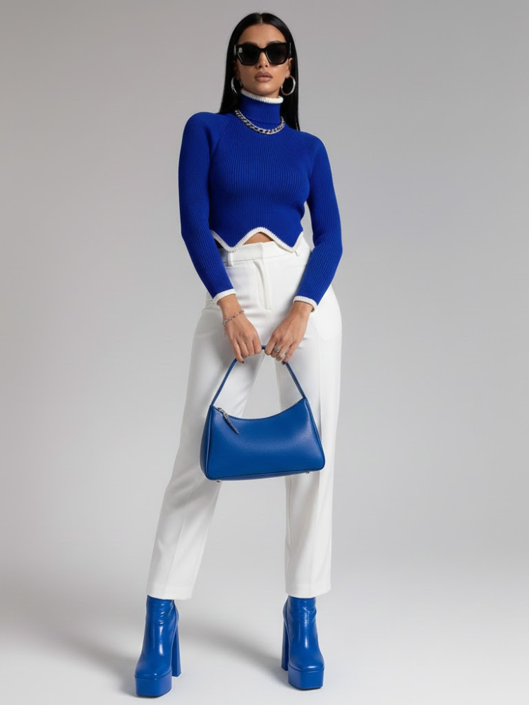 Blue Ribbed Knit Sweater LENOX: New Colección COUTURE in NOLITA - BYMANYC ® New York-1