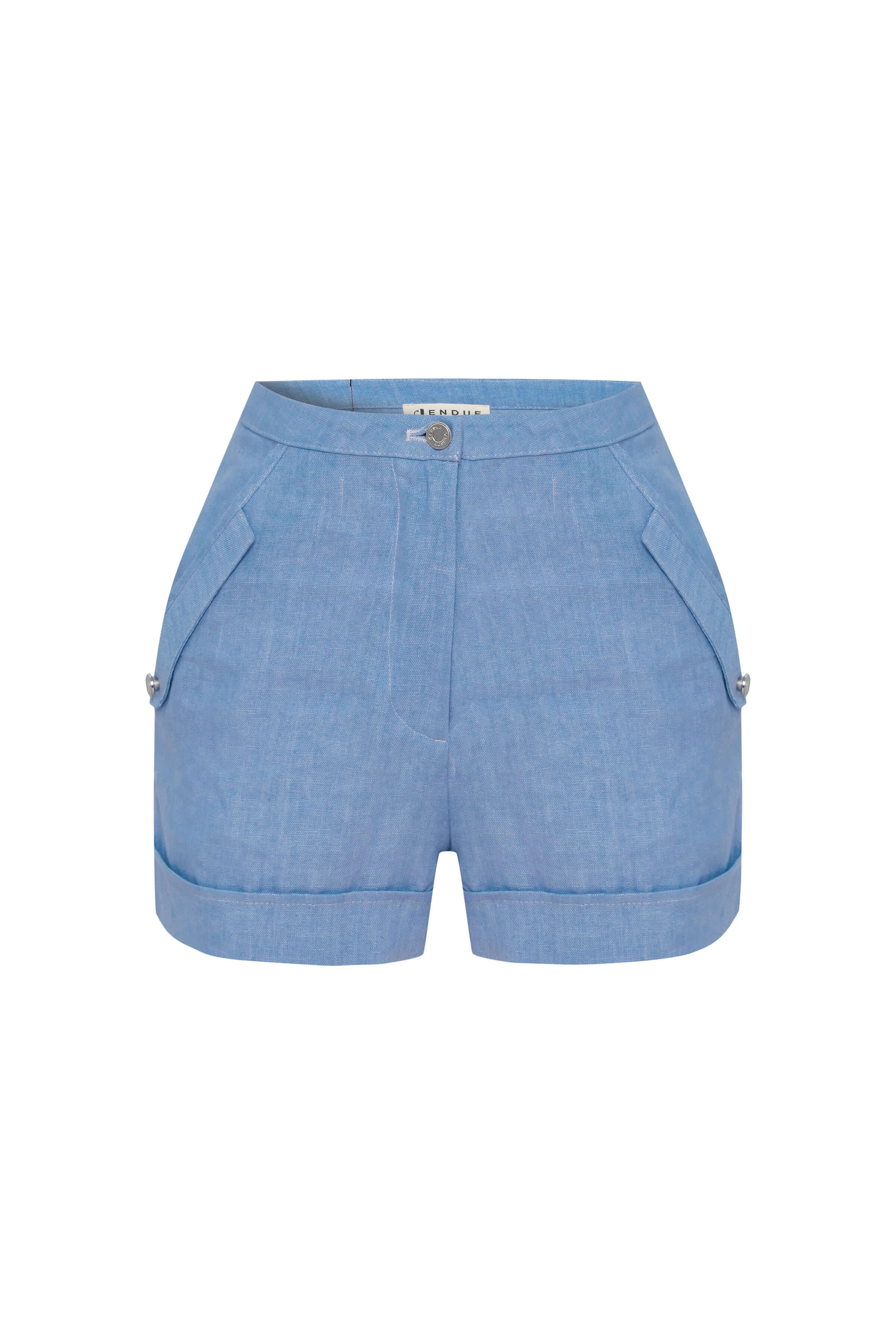JENDUE Amara Denim Linen Shorts - High-Waisted Comfort-1
