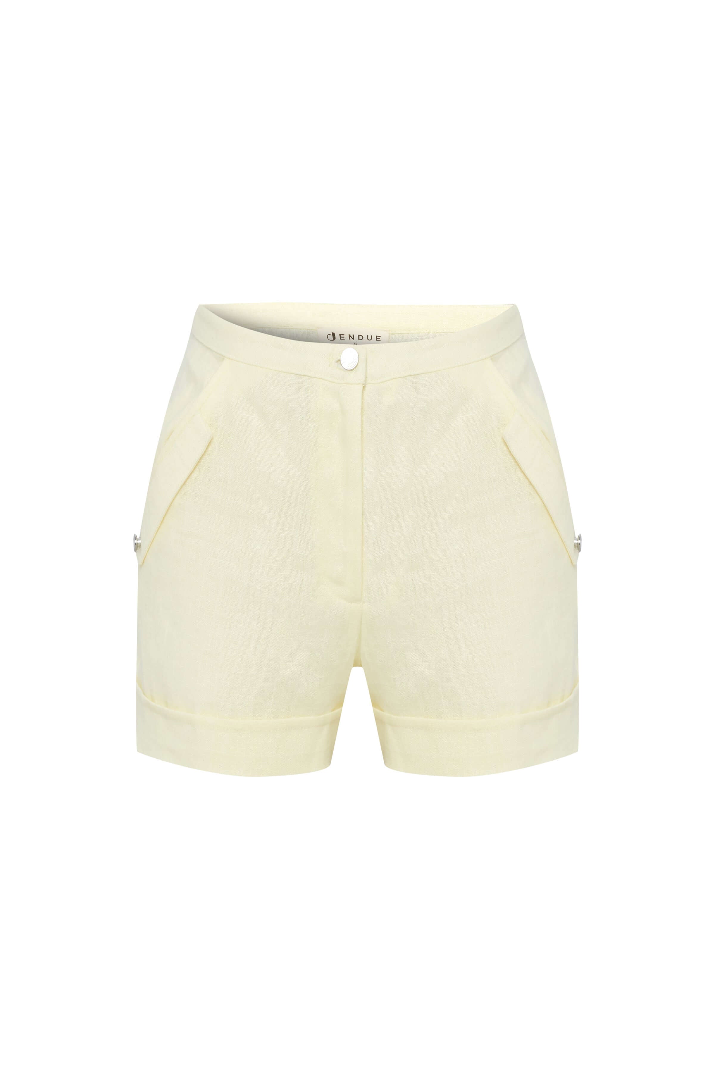 JENDUE Amara Denim Linen Shorts - High-Waisted Comfort-4