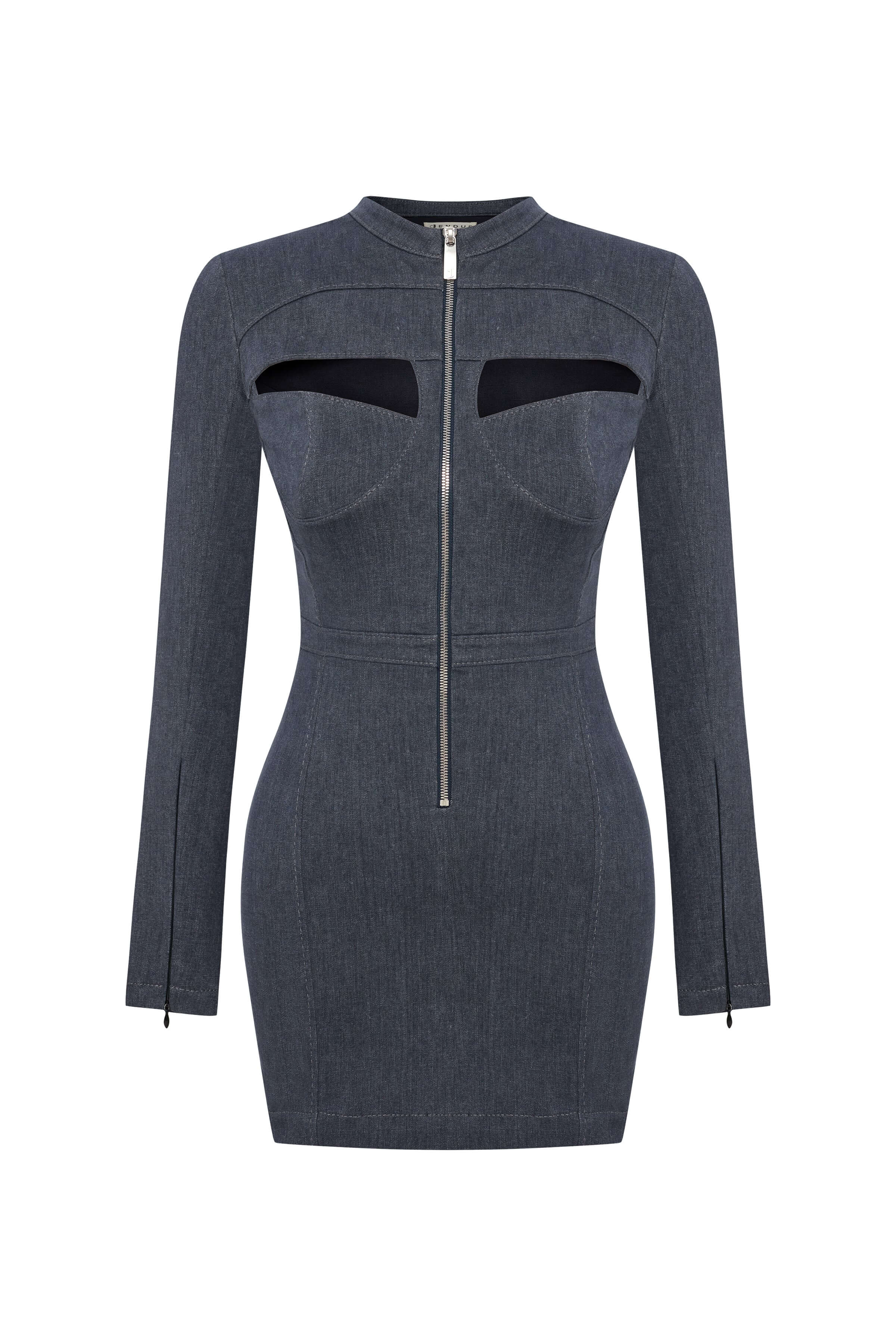 JENDUE Aurora Denim Dress - Chic Cut-Out Mini-1