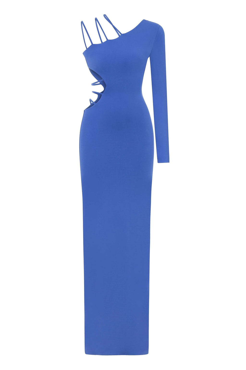 ELEVATE - JENDUE Aurora One Shoulder Denim Maxi Dress - Elegant Blue Cutout Gown