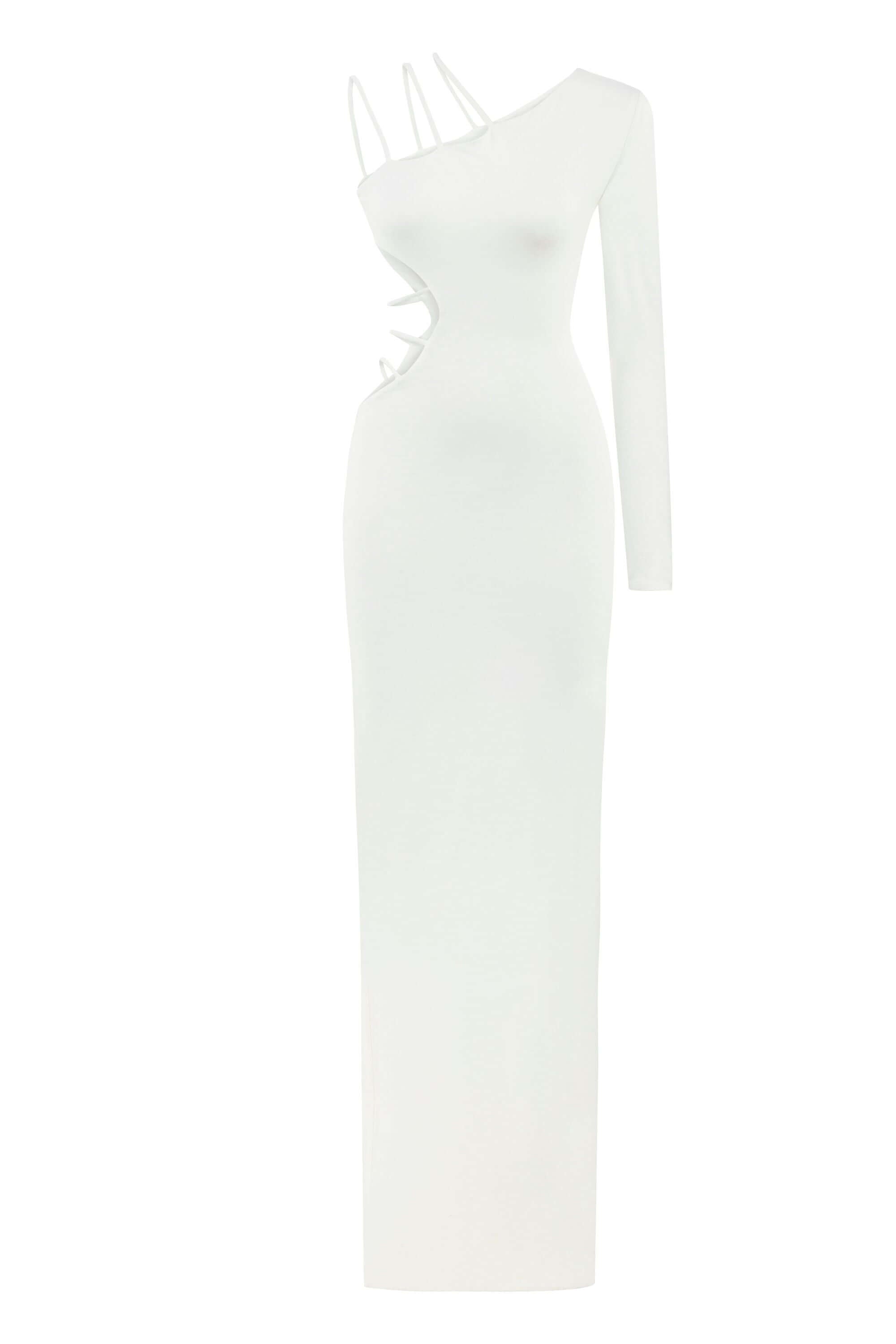 ELEVATE - JENDUE Aurora One Shoulder Denim Maxi Dress - Elegant Blue Cutout Gown