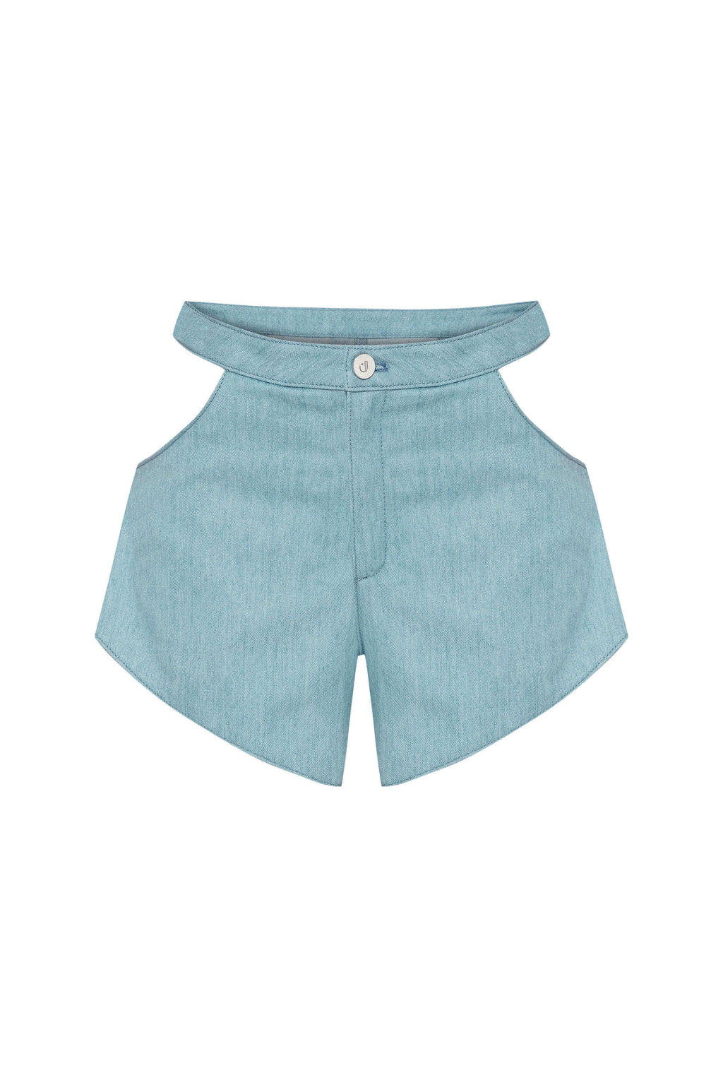 JENDUE Belinda Asymmetrical Cut-Out High-Waist Denim Shorts-1