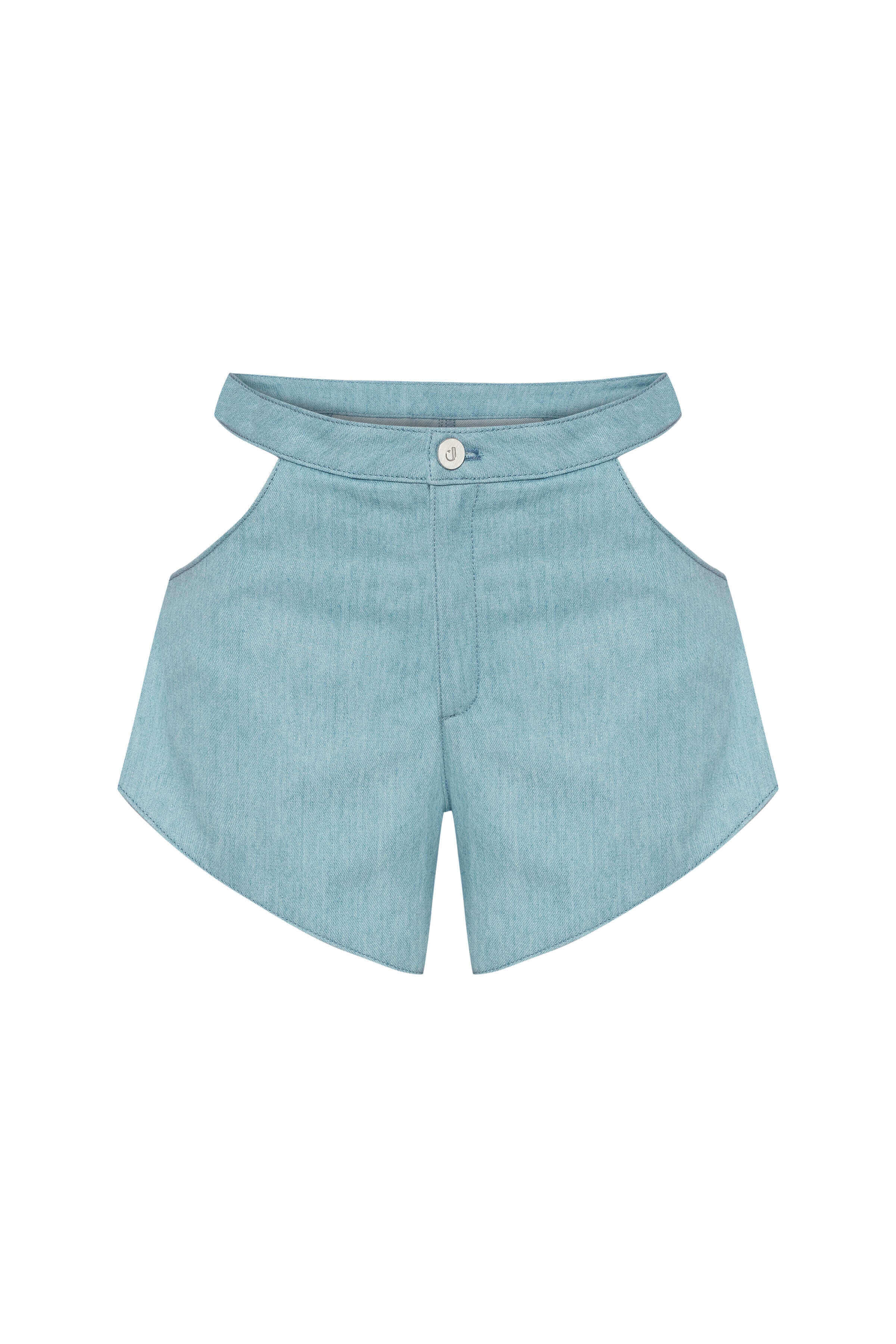 JENDUE Belinda Asymmetrical Cut-Out High-Waist Denim Shorts-1