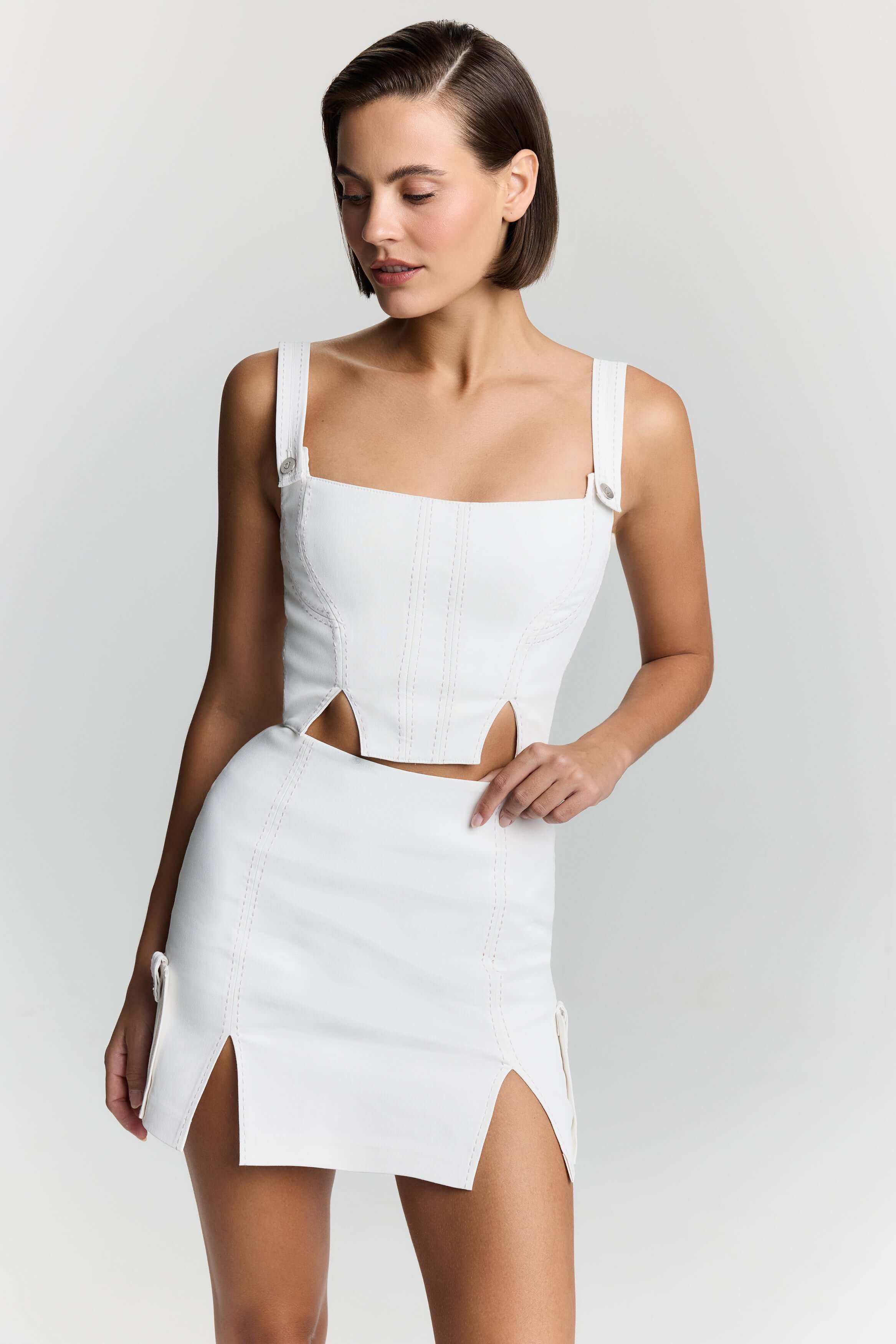 JENDUE Catalina White Denim Crop Top - Stylish & Versatile-2