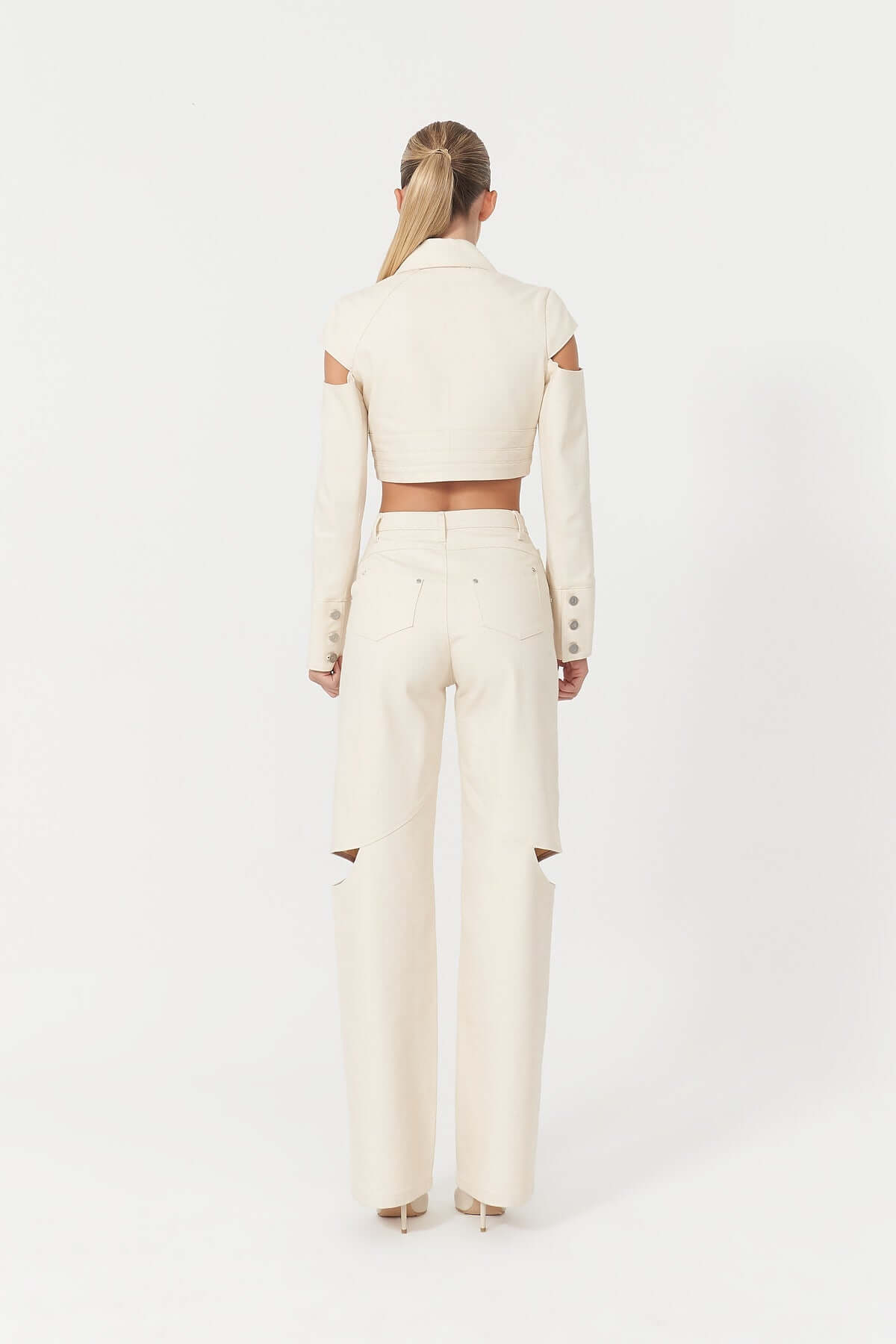 JENDUE Chaby Cropped Denim Jacket - Women's Cutout Shoulder-2