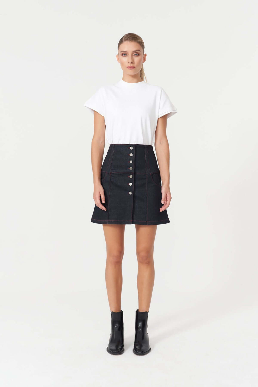 ELEVATE - JENDUE Chaby Denim Mini Skirt | High-Waist A-Line