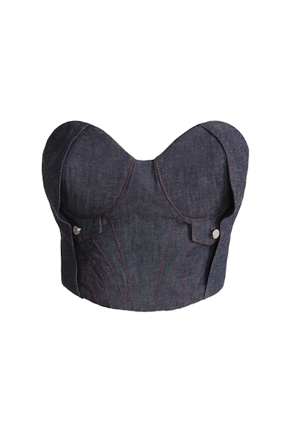 JENDUE Chaby Light Denim Corset Crop Top | Strapless Bustier-2