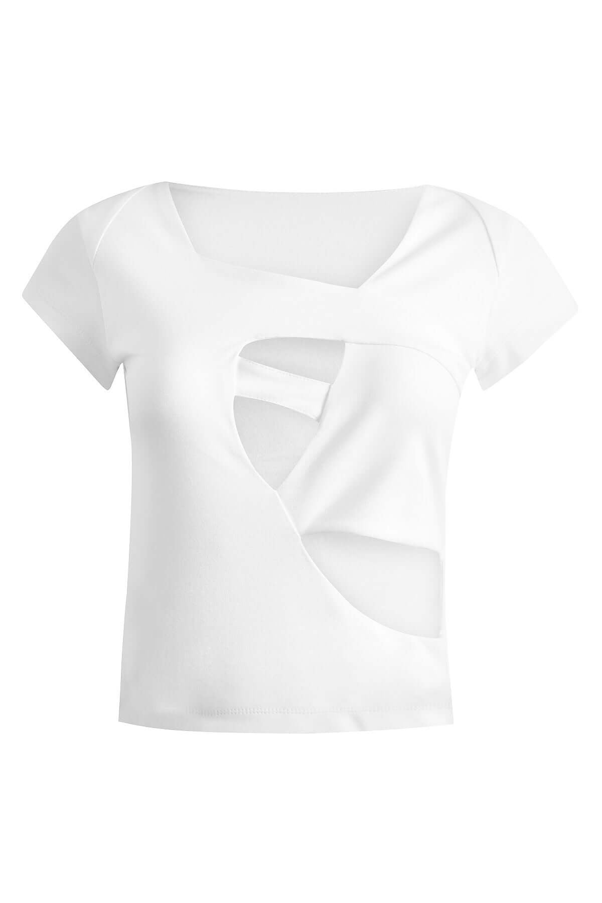 JENDUE Clara Denim T-shirt - Unique Cutout Design-1