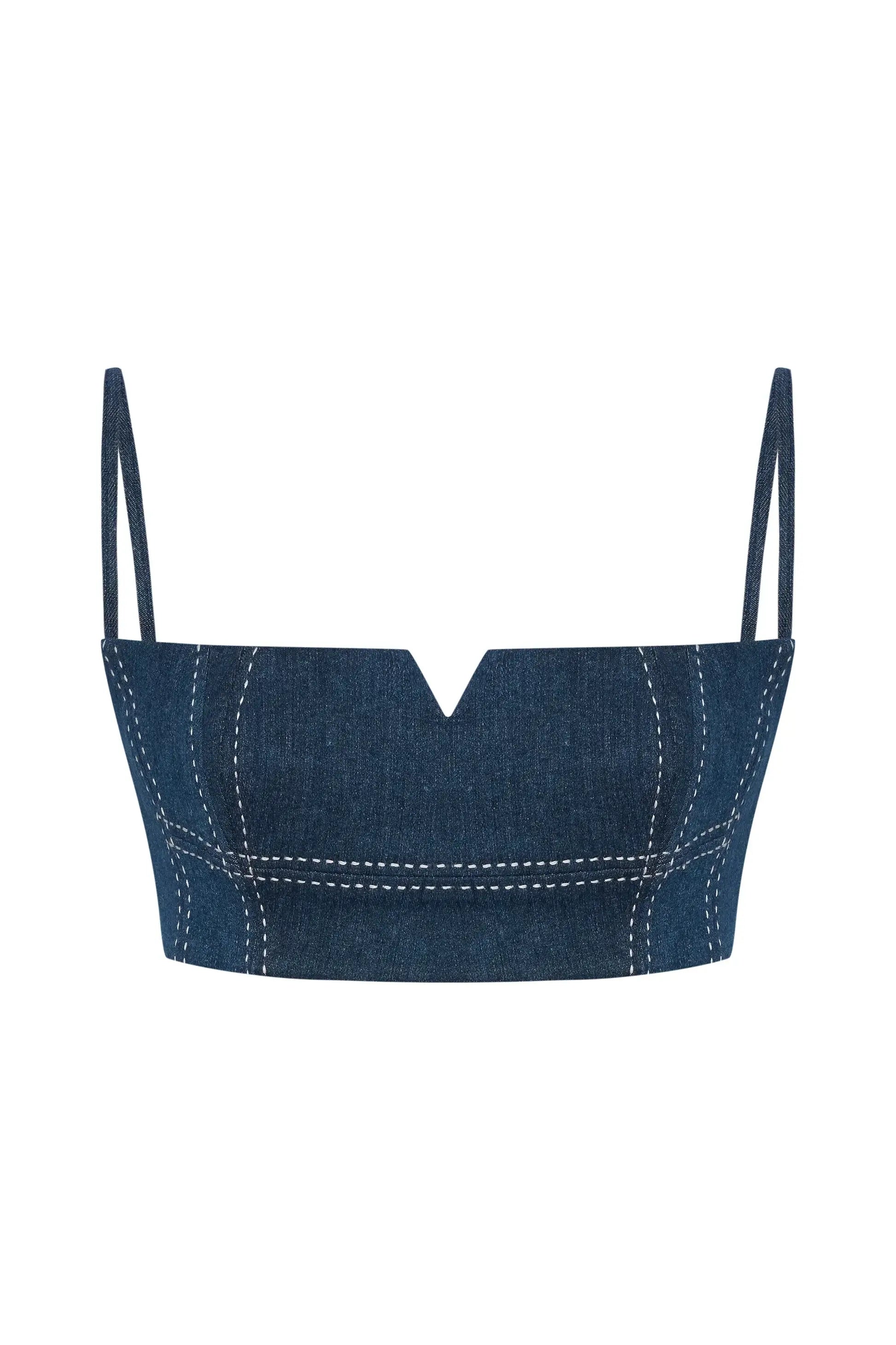 JENDUE Clementine Denim Crop Top - Women's Jean Bralette-1