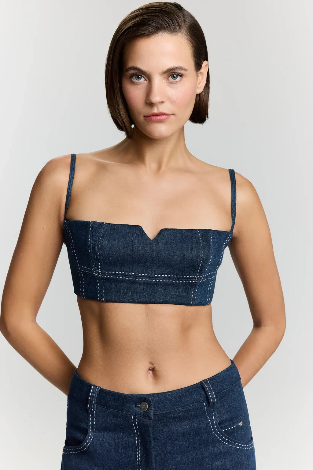JENDUE Clementine Denim Crop Top - Women's Jean Bralette-0