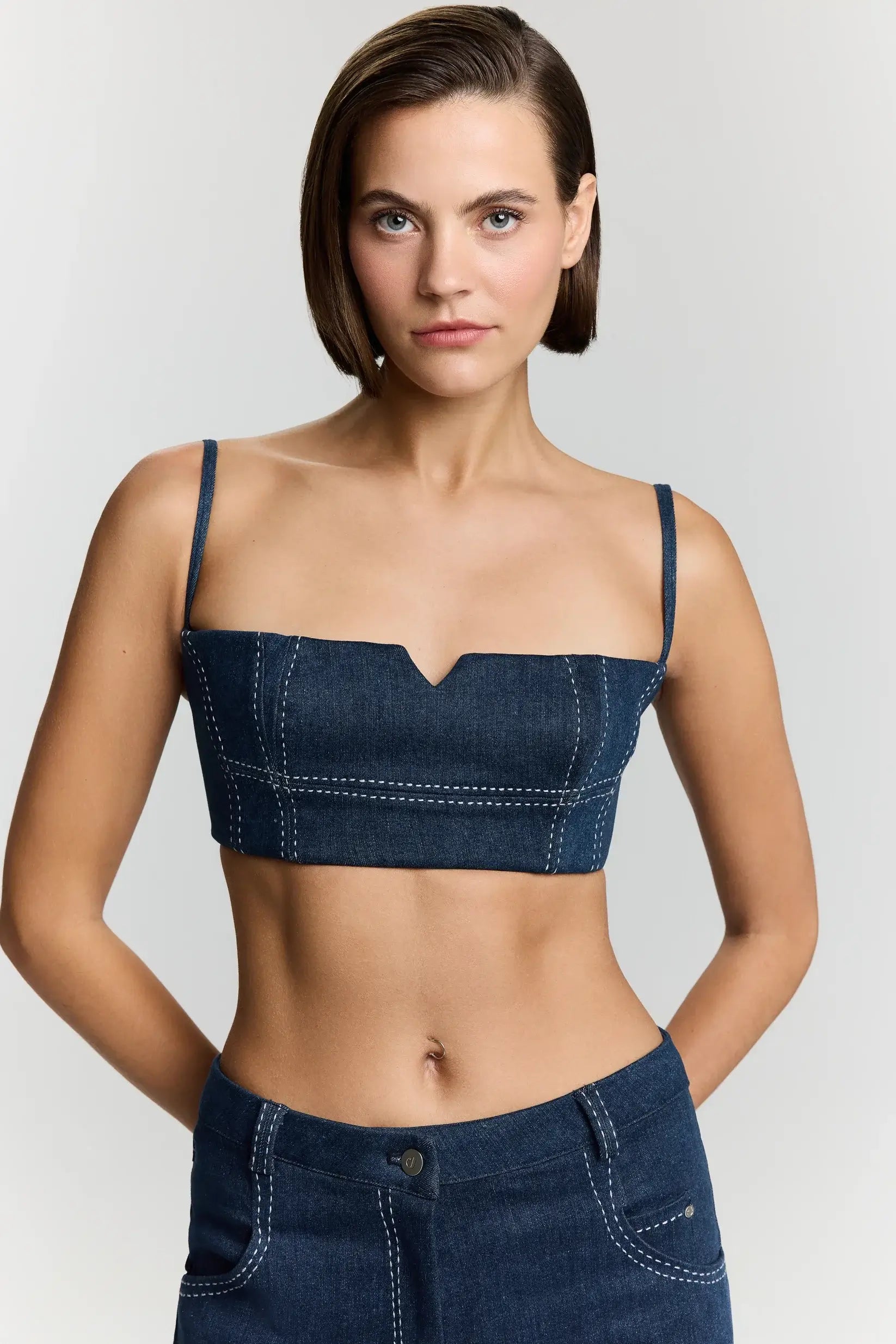 JENDUE Clementine Denim Crop Top - Women's Jean Bralette-0