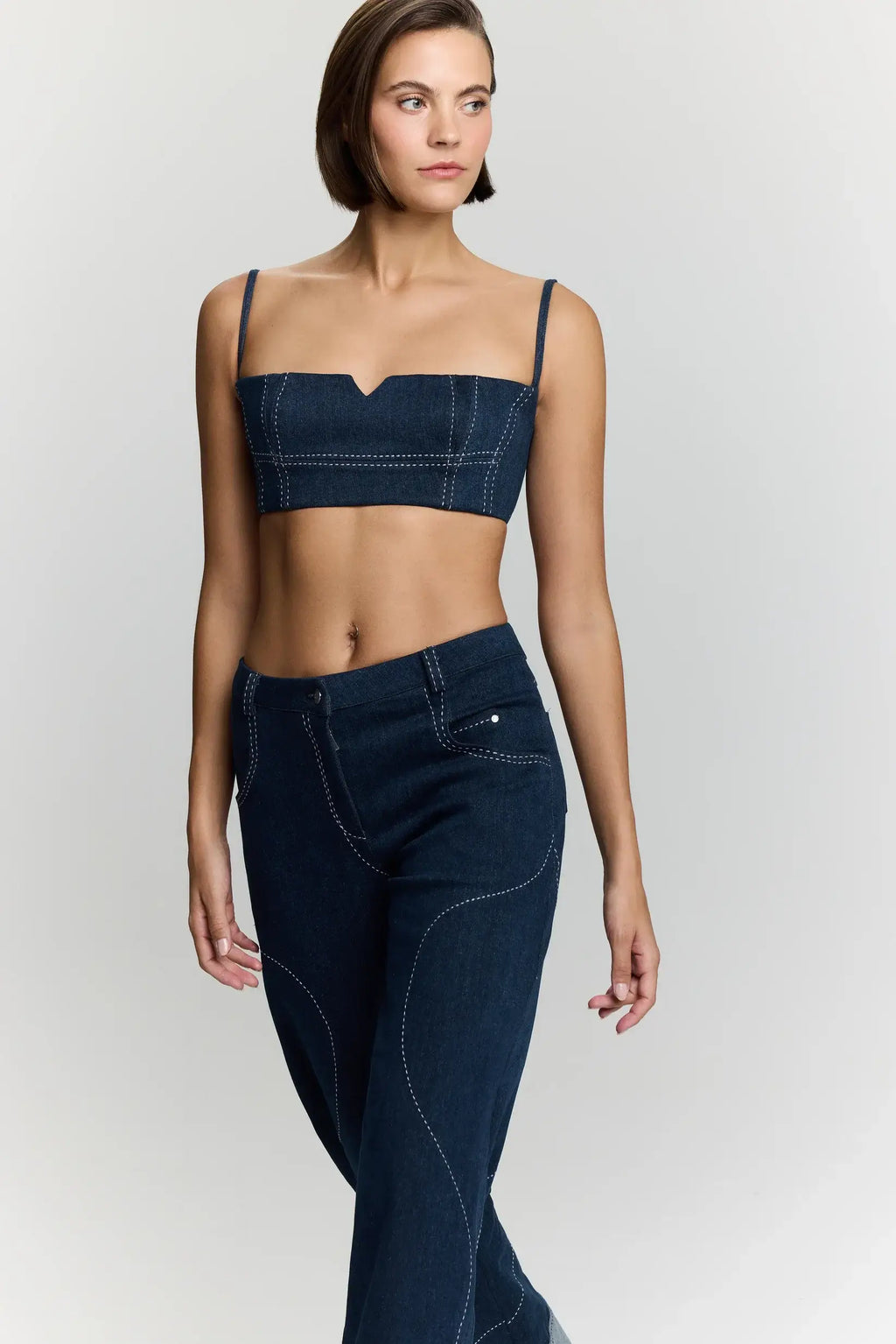 JENDUE Clementine Denim Crop Top - Women's Jean Bralette-2