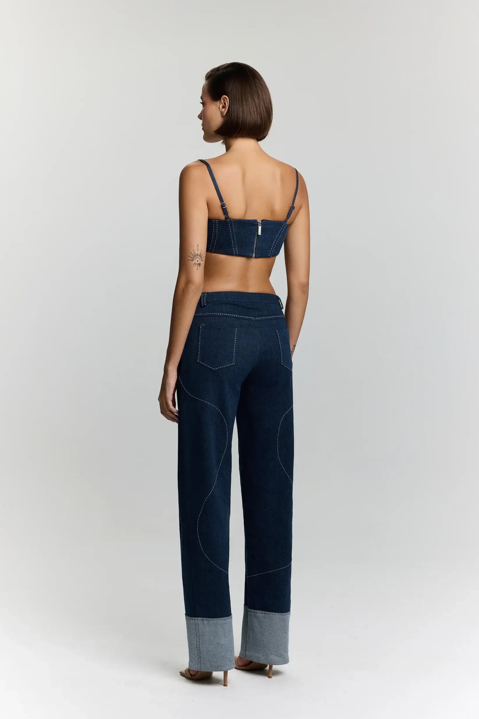 JENDUE Clementine Denim Crop Top - Women's Jean Bralette-4