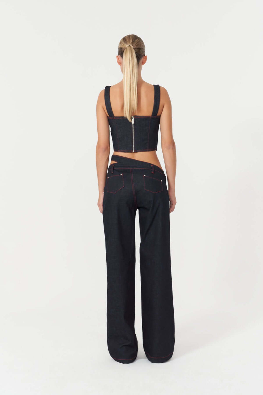 JENDUE Davidson Asymmetric Belt Denim Jean - Unique Wide Leg-3