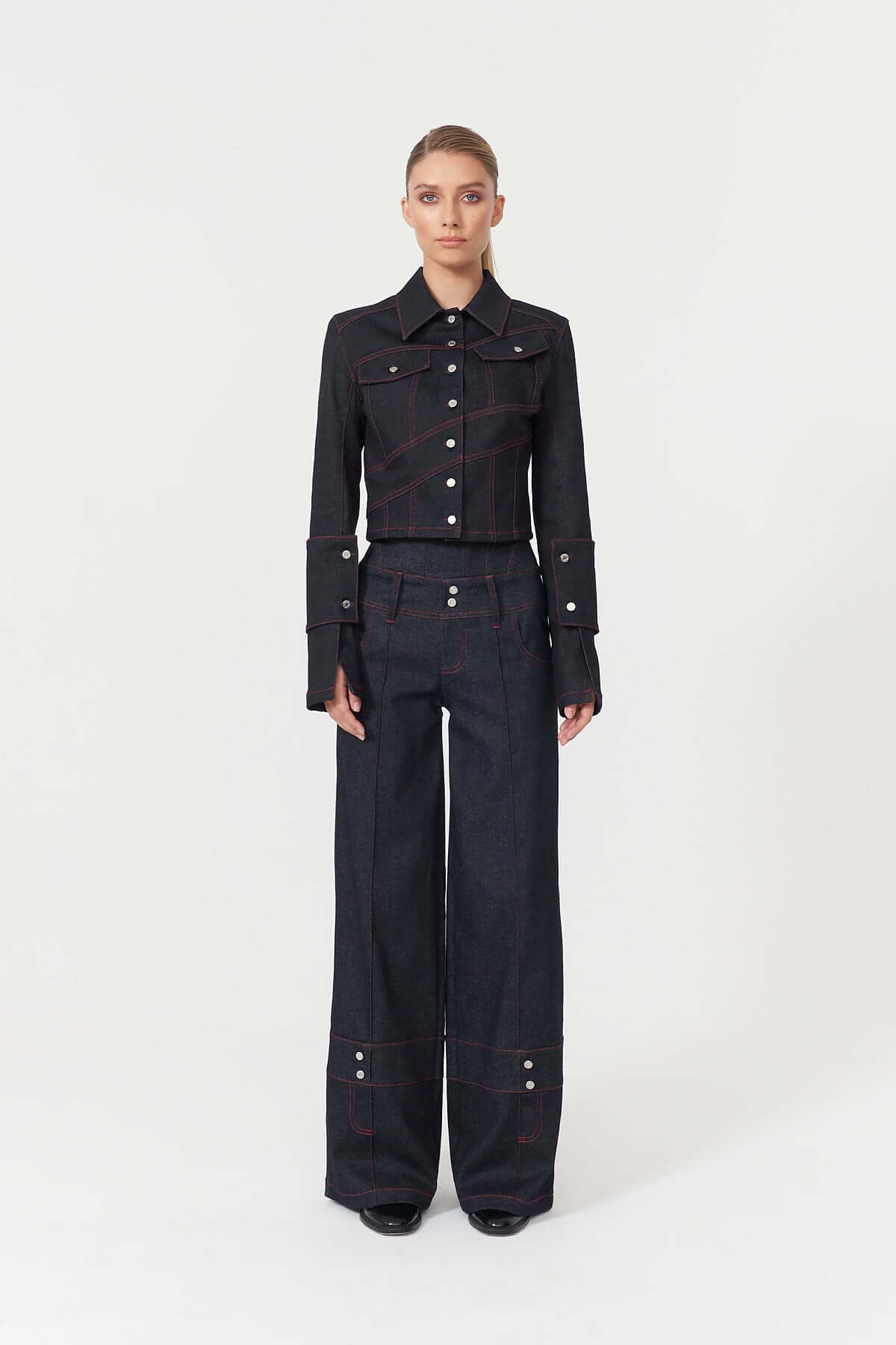 JENDUE Davidson Chic Denim Jacket - Cropped, Unique Sleeves-0