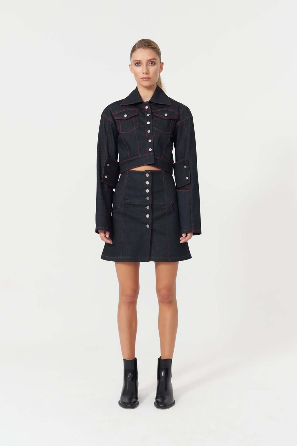 ELEVATE - JENDUE Davidson Cross Denim Jacket - Ecru & Deep Blue