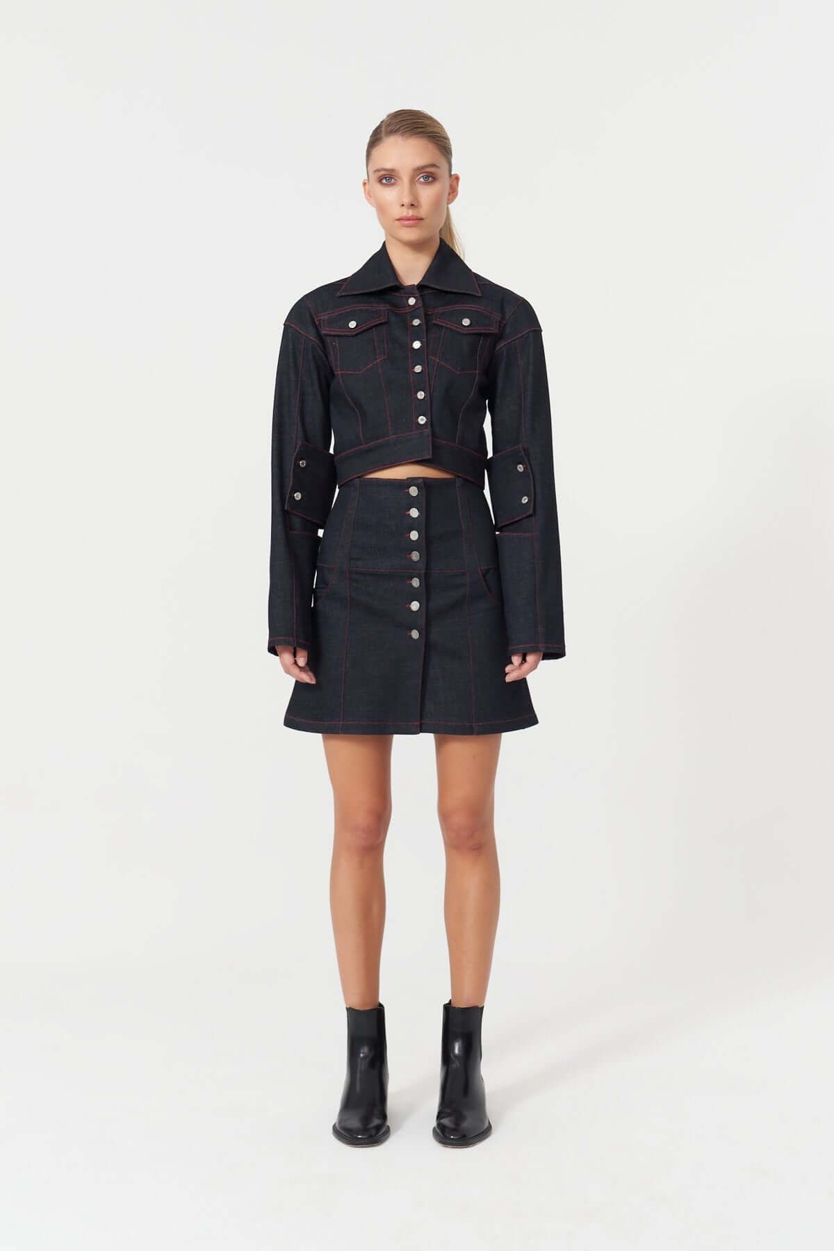 ELEVATE - JENDUE Davidson Cross Denim Jacket - Ecru & Deep Blue