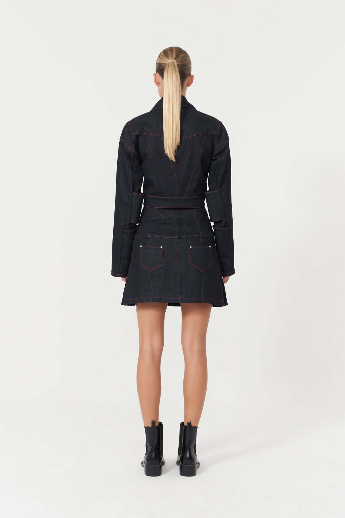 JENDUE Davidson Cross Denim Jacket - Ecru & Deep Blue-3