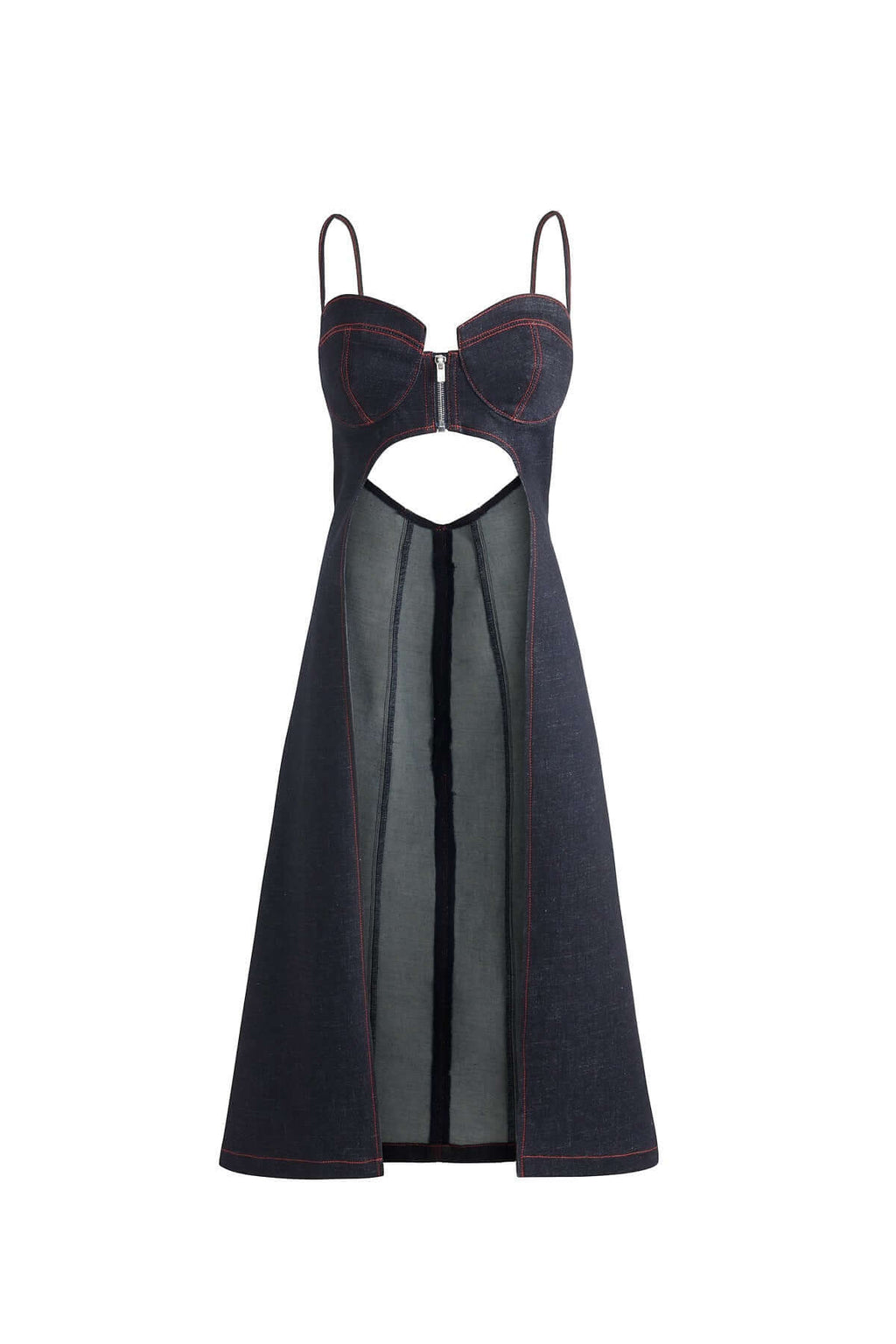 JENDUE Davidson Denim Dress - Stylish Strappy Midi Dress-2