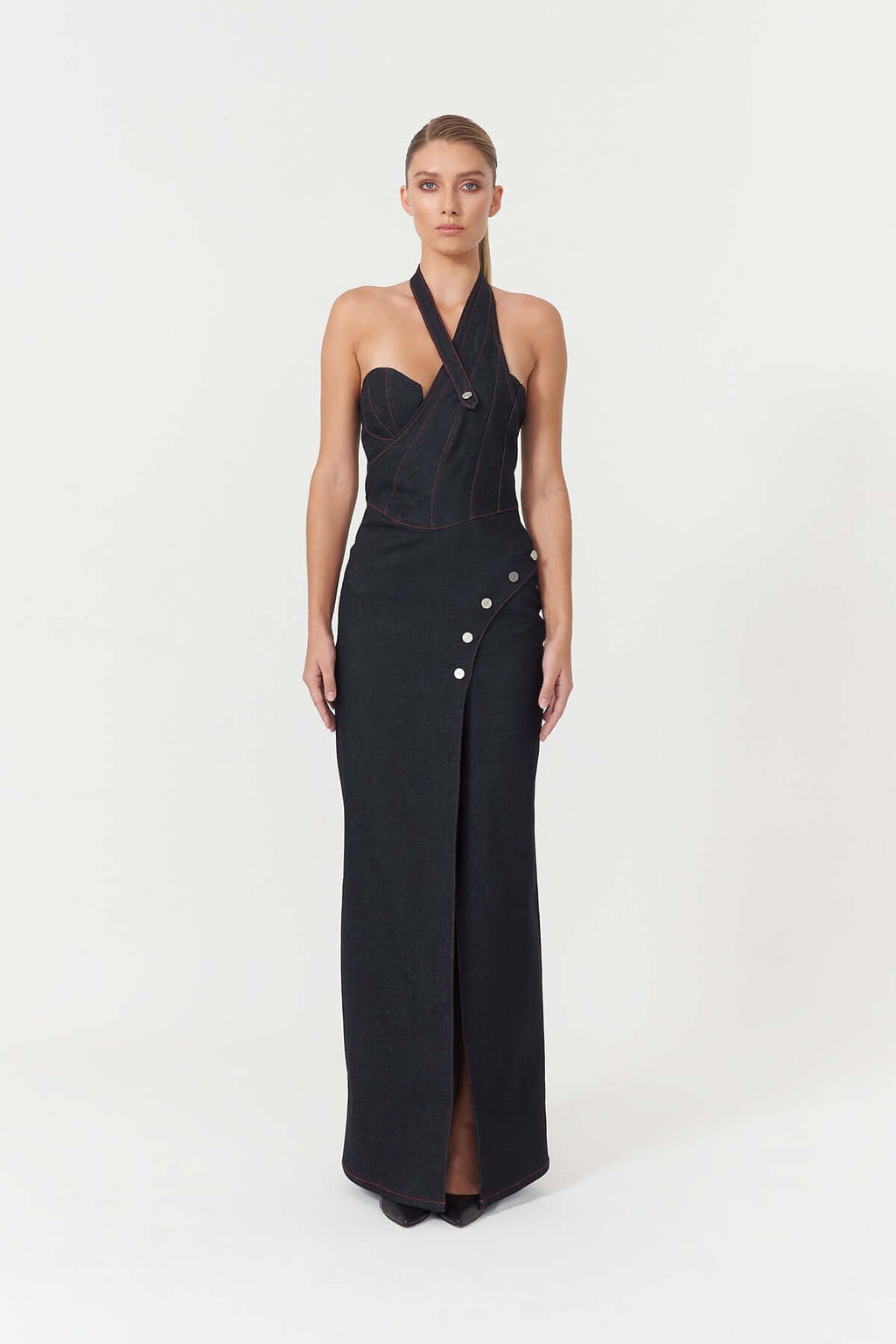ELEVATE - JENDUE Davidson Denim Maxi Dress - One Shoulder Design