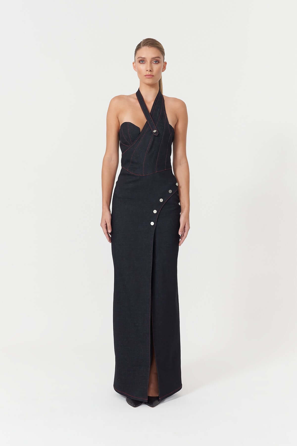 ELEVATE - JENDUE Davidson Denim Maxi Dress - One Shoulder Design