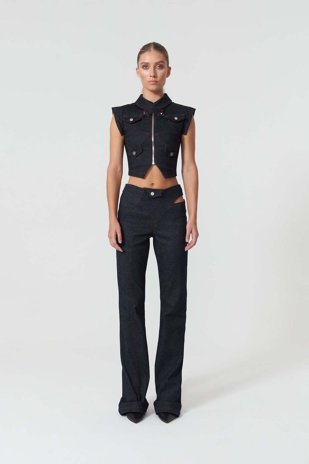 ELEVATE - JENDUE Davidson Denim Vest - Stylish Cropped Jean Top