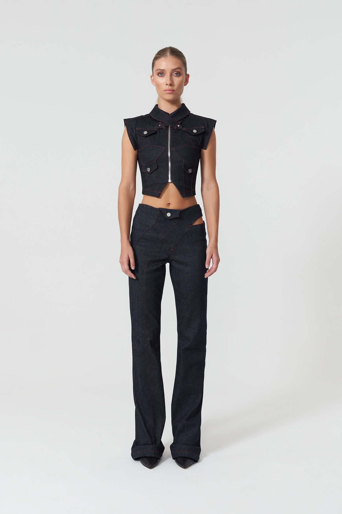 ELEVATE - JENDUE Davidson Denim Vest - Stylish Cropped Jean Top