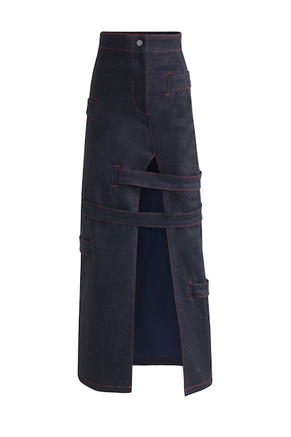 JENDUE Davidson Maxi Denim Skirt - High-Slit & Strappy-1