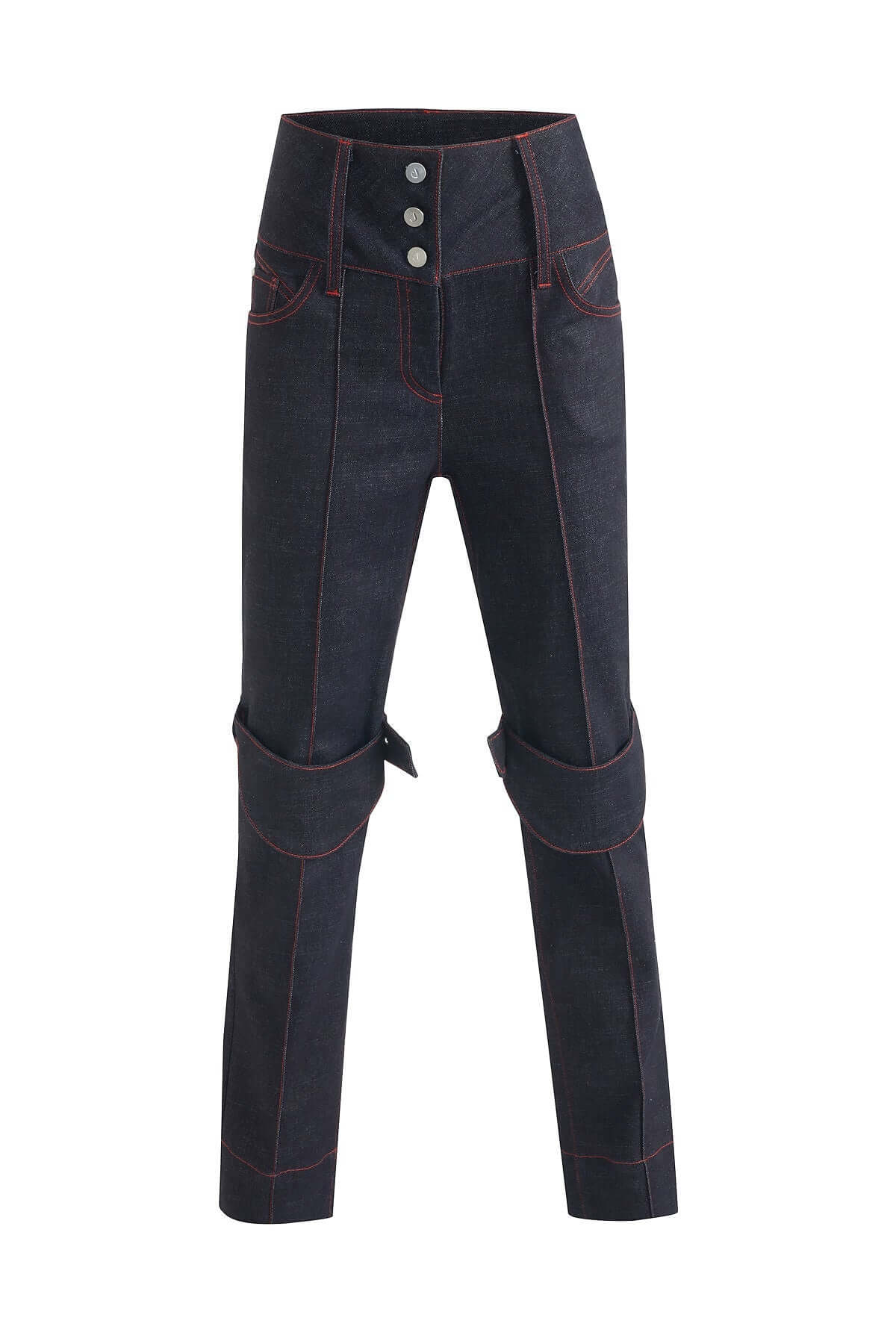 JENDUE Davidson Straight Leg Denim Jeans - Red Stitch-1