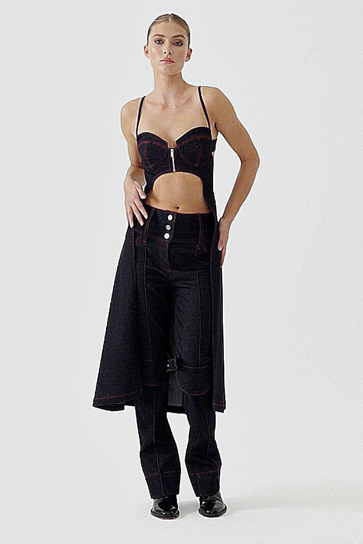 JENDUE Davidson Straight Leg Denim Jeans - Red Stitch-2