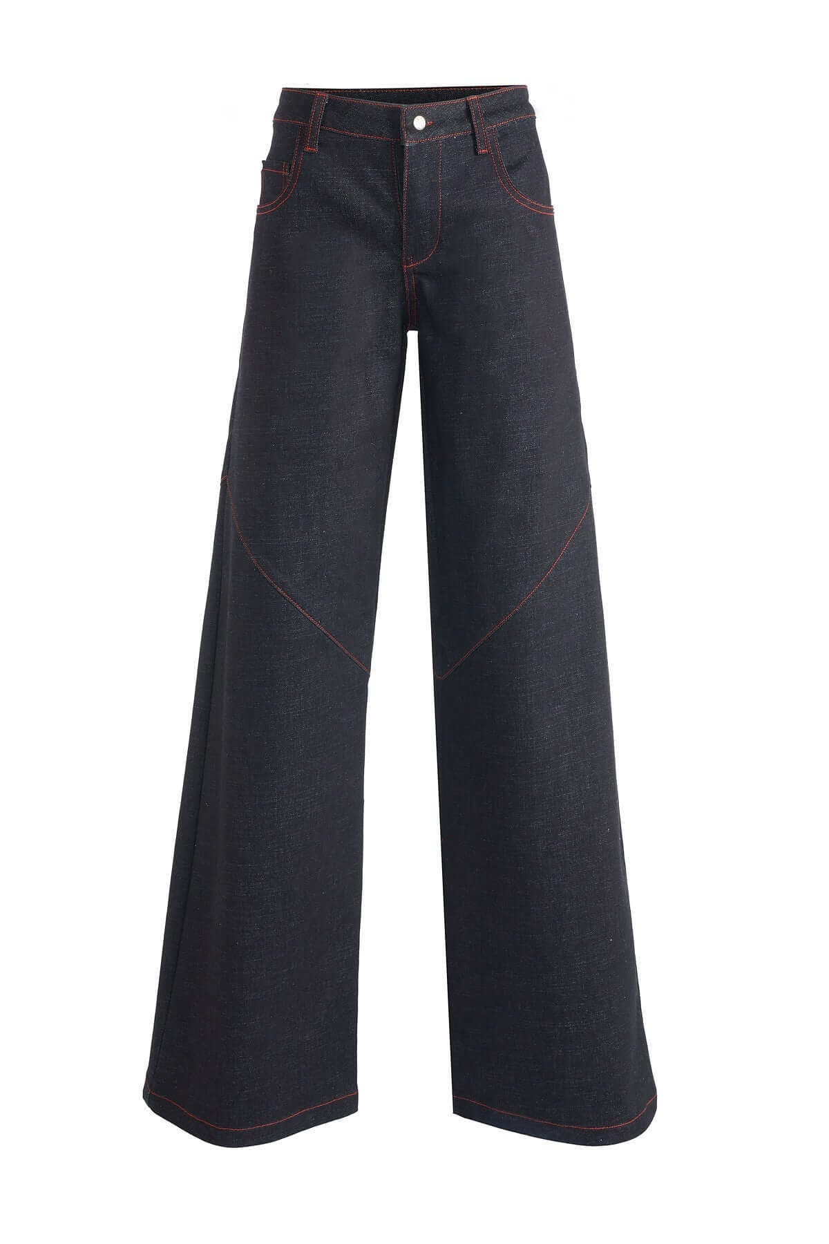 JENDUE Davidson Wide Leg Denim Jean - Dark Wash & Red Stitch-1