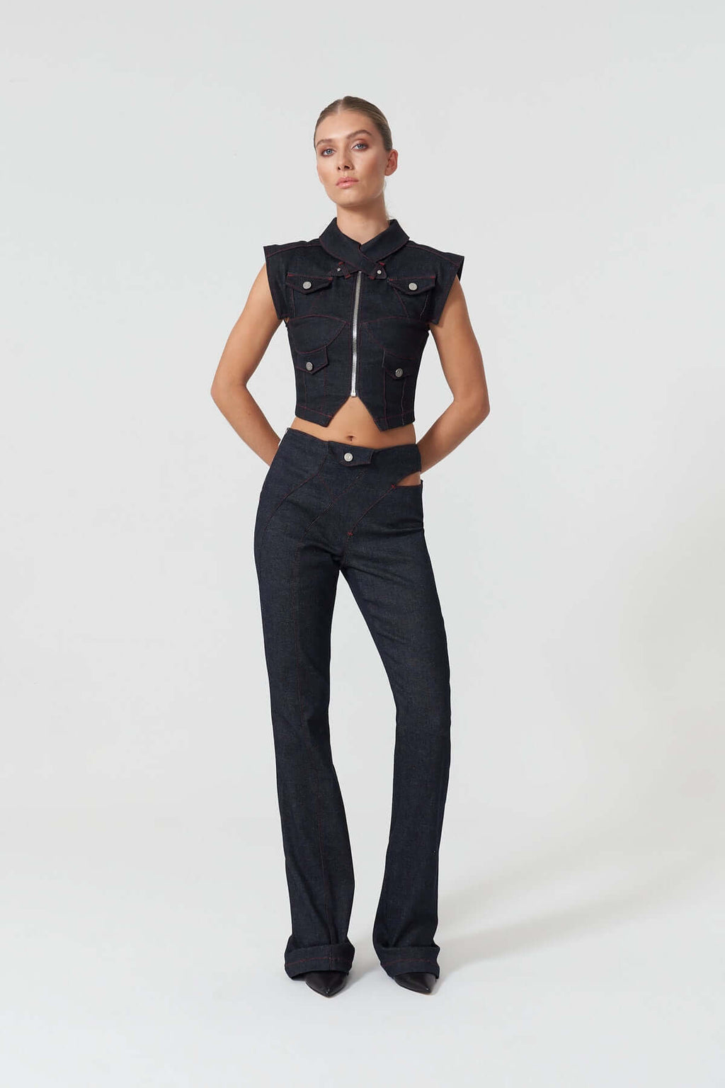 JENDUE Davidson Wide Leg Denim Jean - Unique Cut-Out Style-2