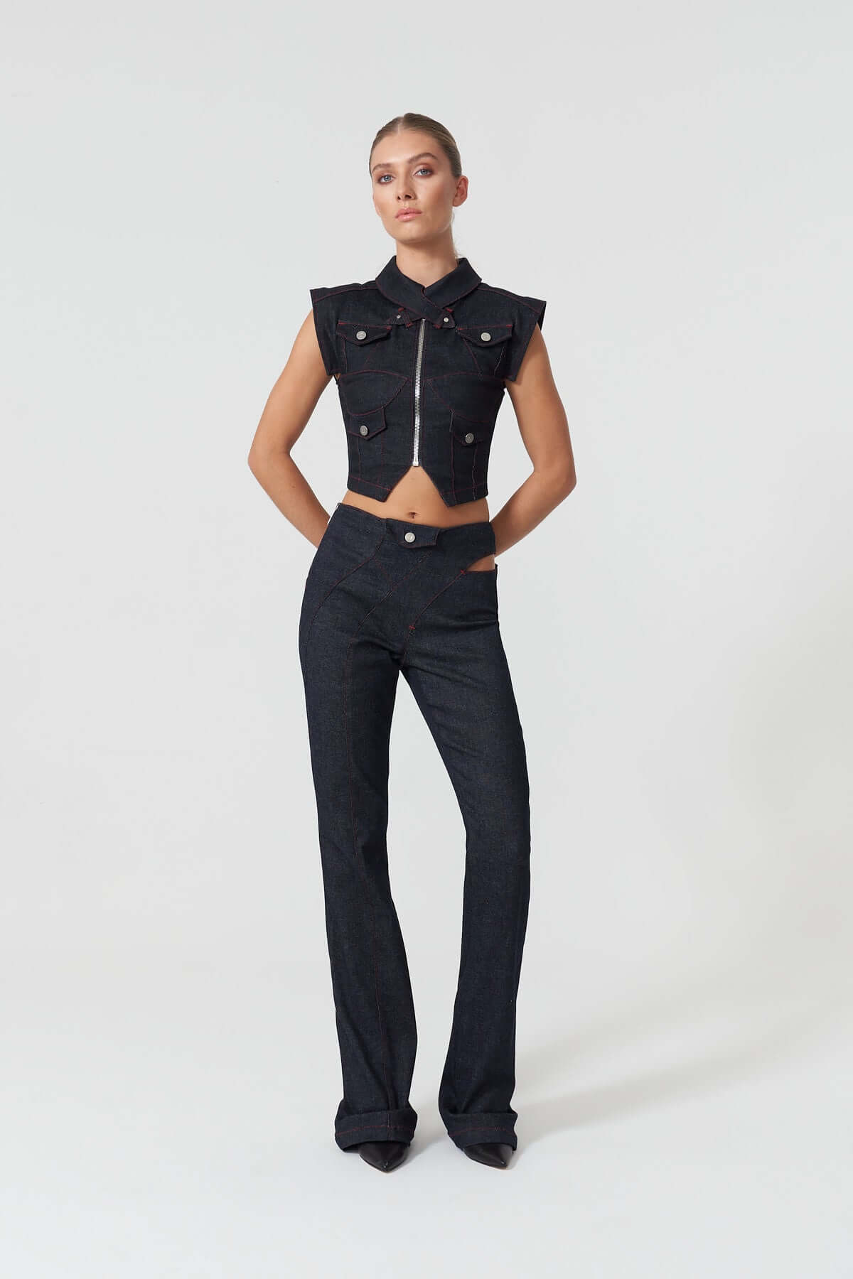 JENDUE Davidson Wide Leg Denim Jean - Unique Cut-Out Style-2
