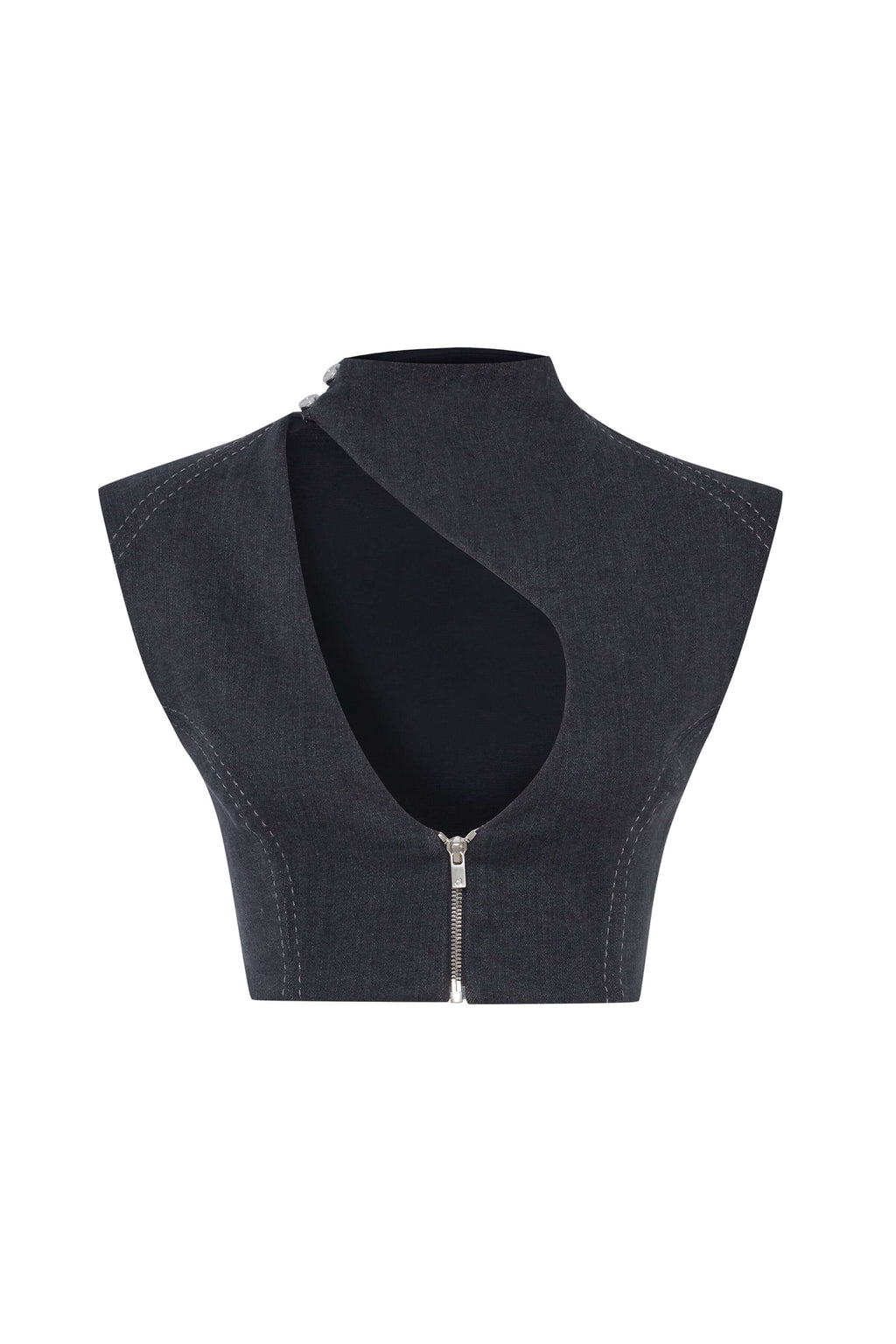 JENDUE Dew Drop Denim Vest - Unique Asymmetrical Zipper Top