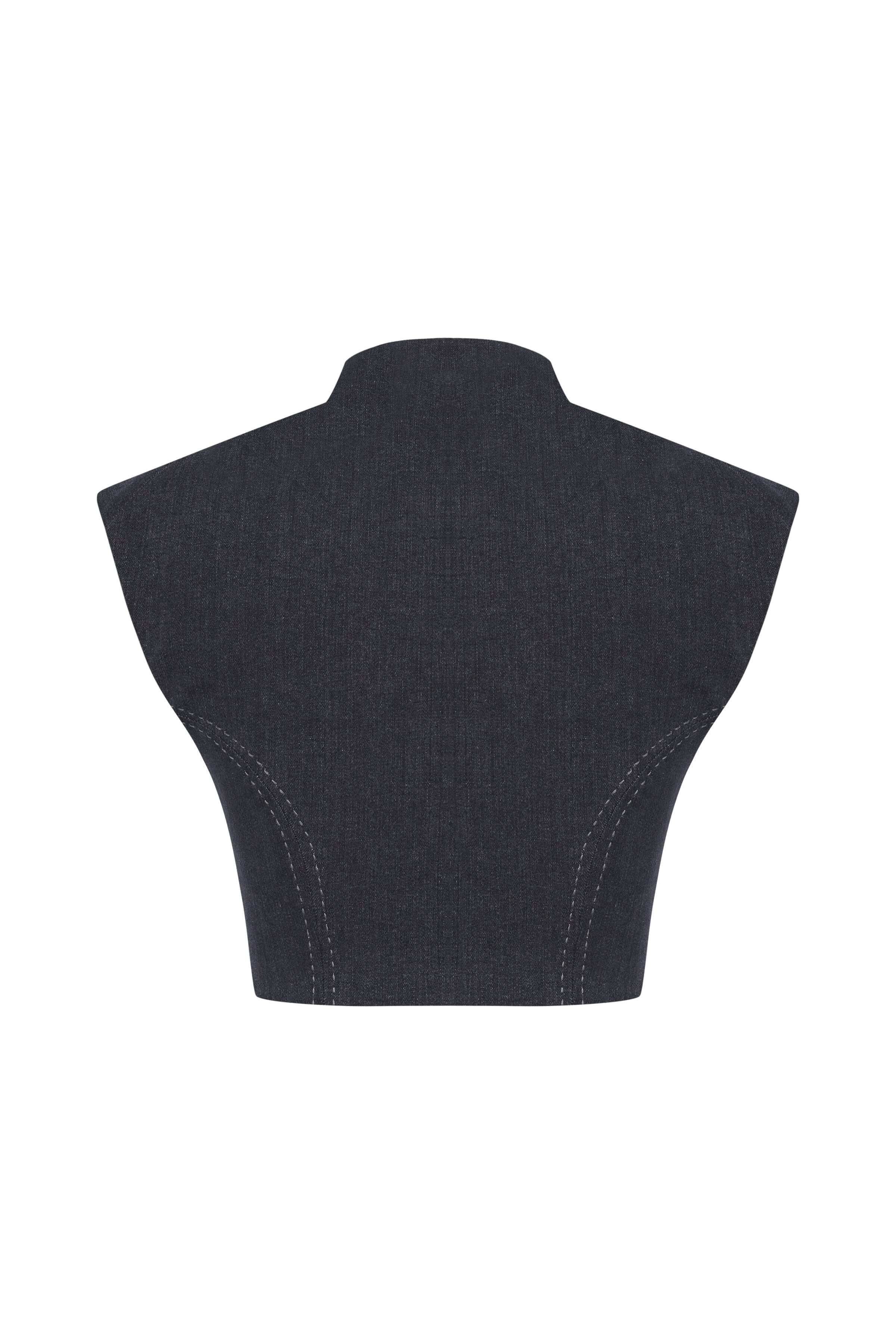 JENDUE Dew Drop Denim Vest - Unique Asymmetrical Zipper Top-2