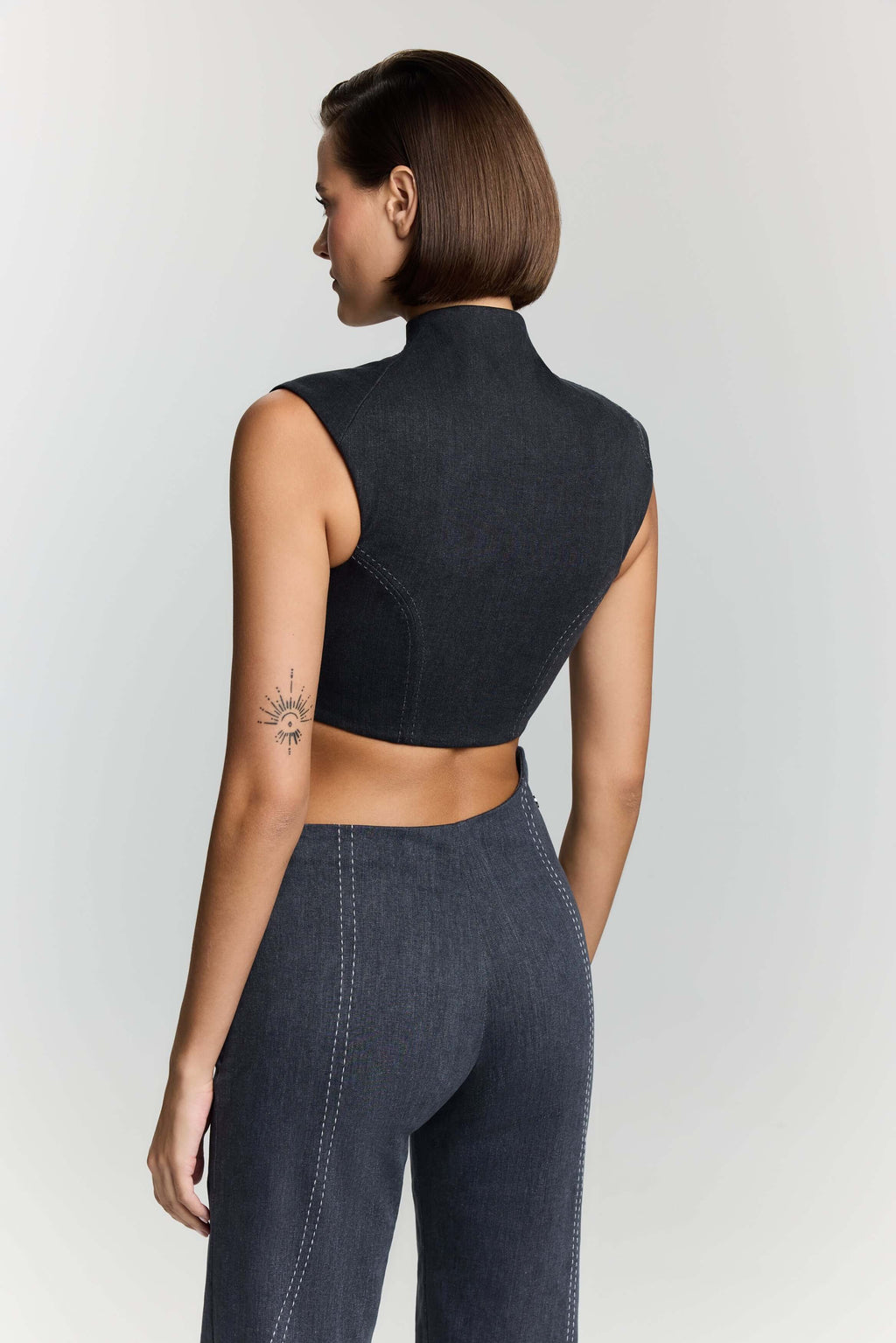 JENDUE Dew Drop Denim Vest - Unique Asymmetrical Zipper Top-4