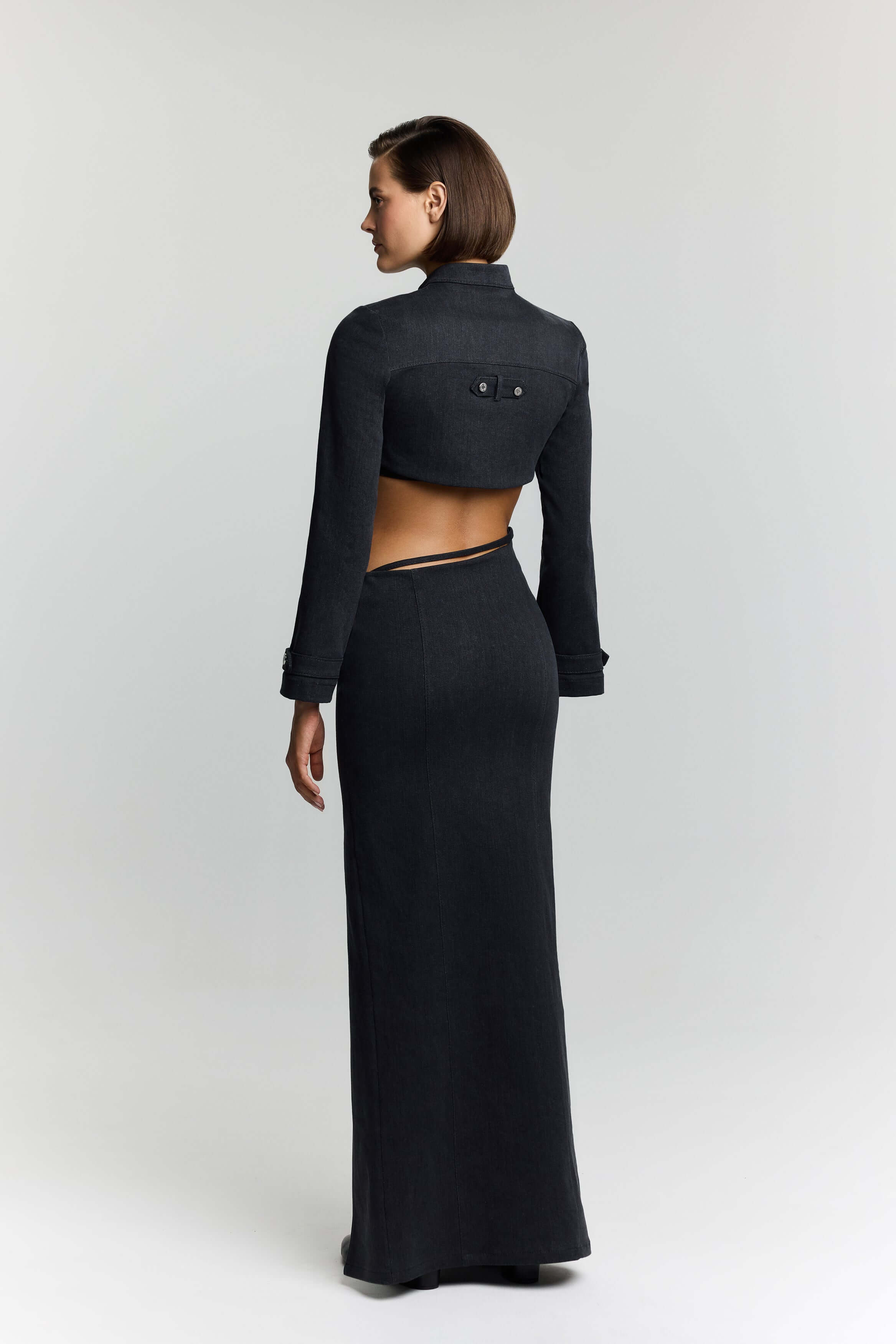 JENDUE Dreams Denim Skirt - High-Slit Maxi Skirt-4