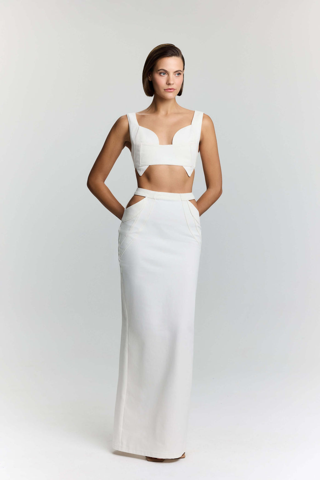 JENDUE Elena Denim Crop Top - Chic White Denim Bra Top-0