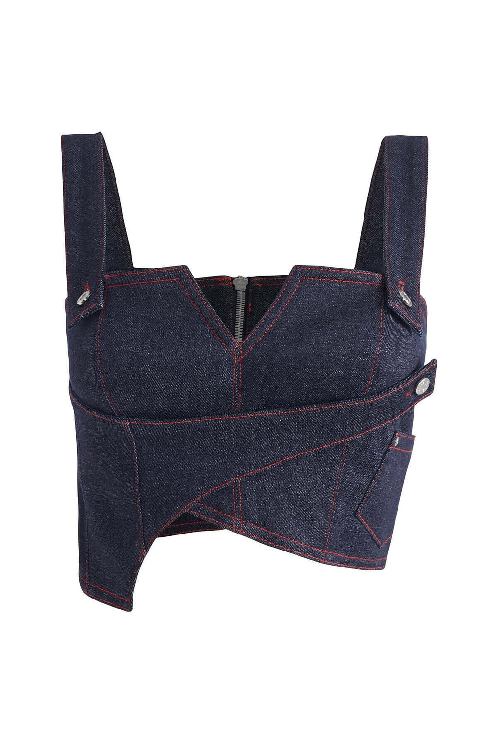 JENDUE Harvey Denim Crop Top | Unique Strappy Design-1