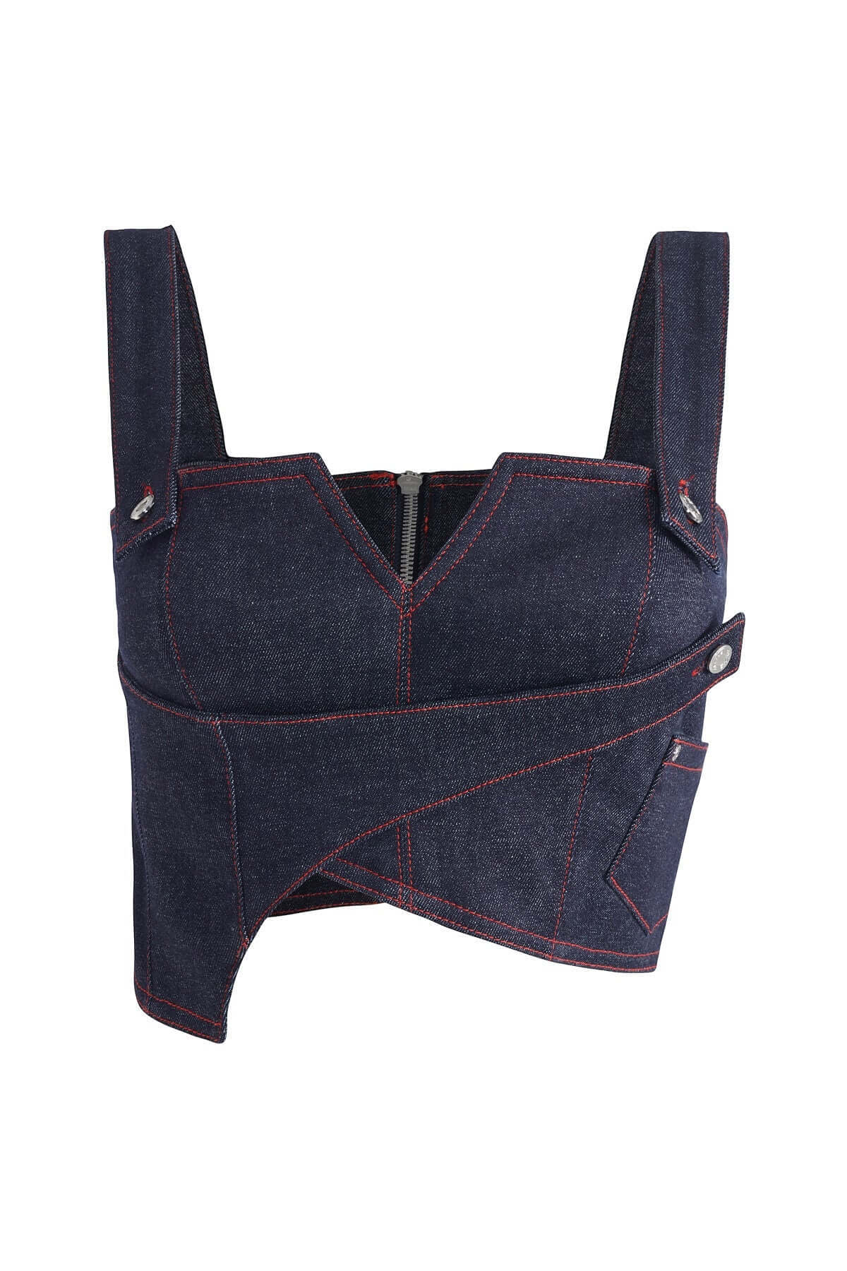 JENDUE Harvey Denim Crop Top | Unique Strappy Design-1