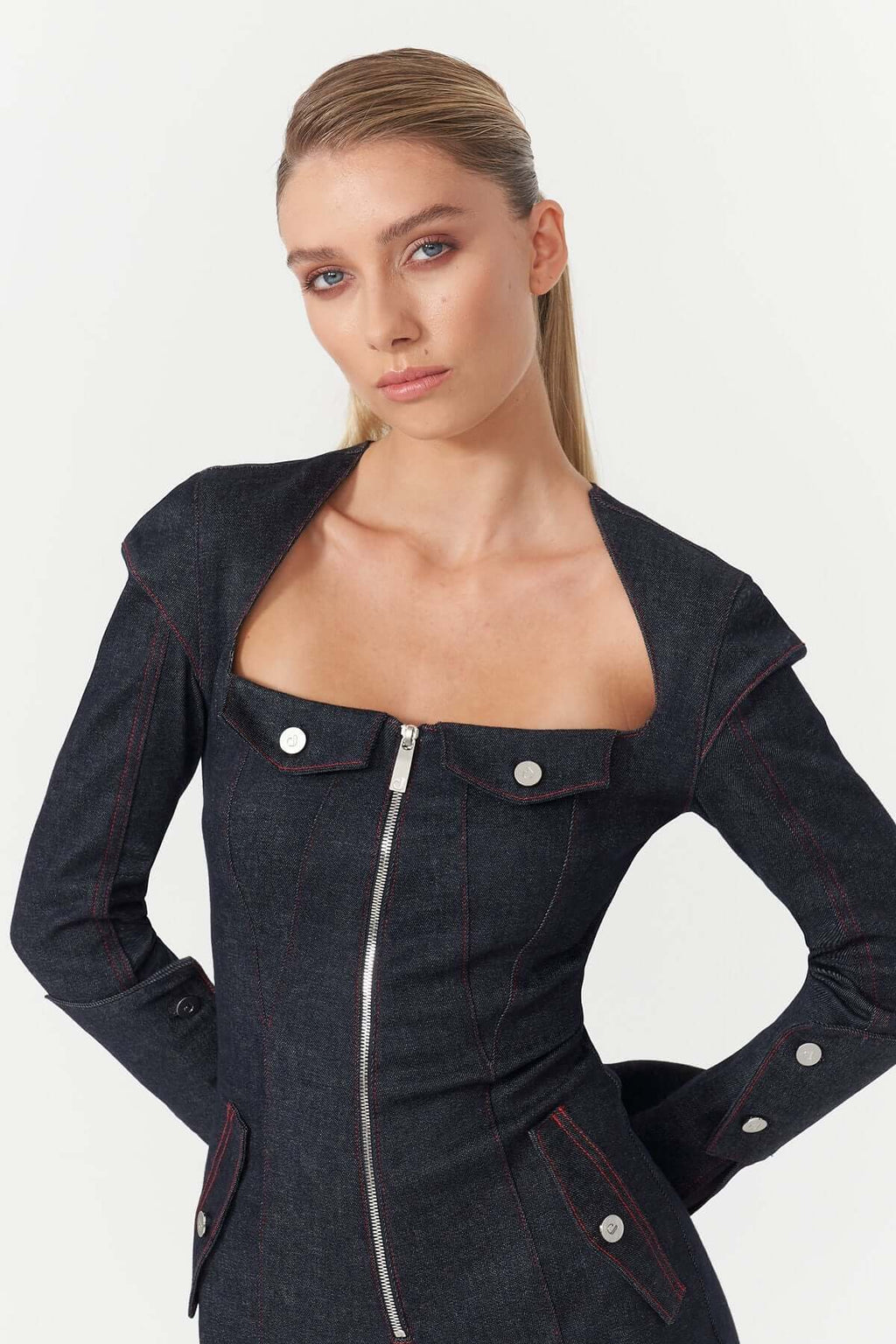 JENDUE Harvey Denim Jumpsuit - Dark Wash Women's Jumpsuit-2