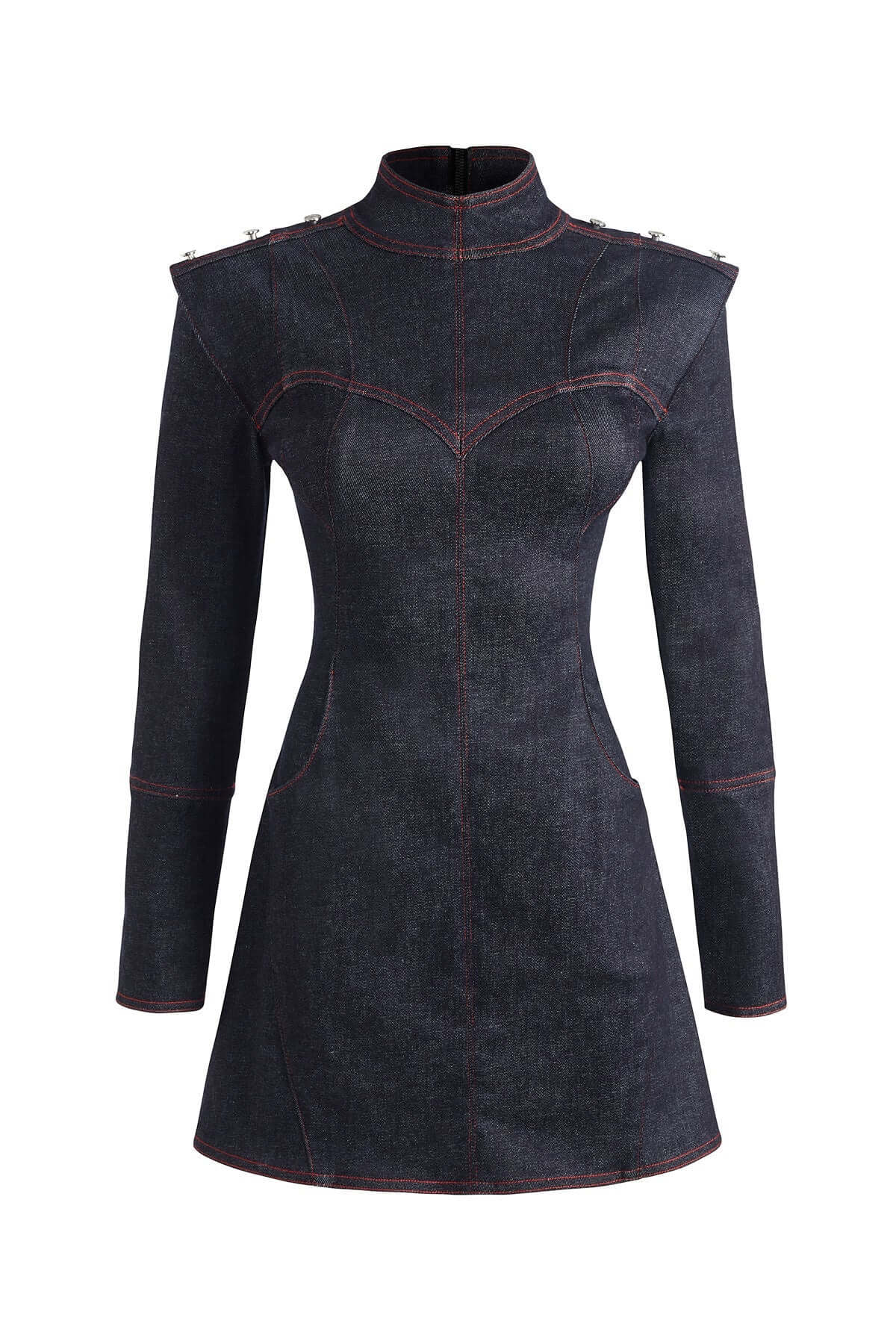 JENDUE Harvey Denim Mini Dress - Structured Design-1