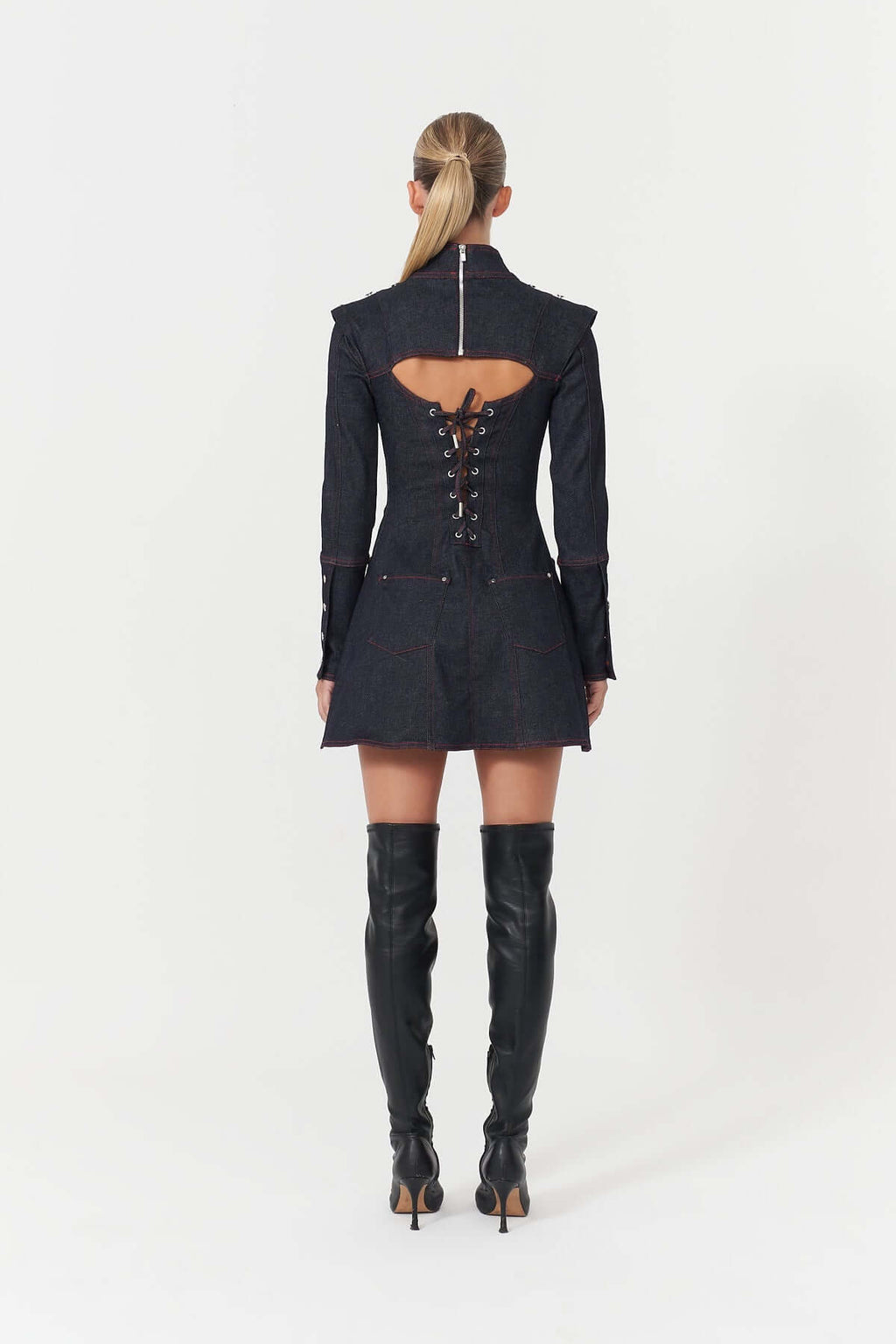 JENDUE Harvey Denim Mini Dress - Structured Design-3