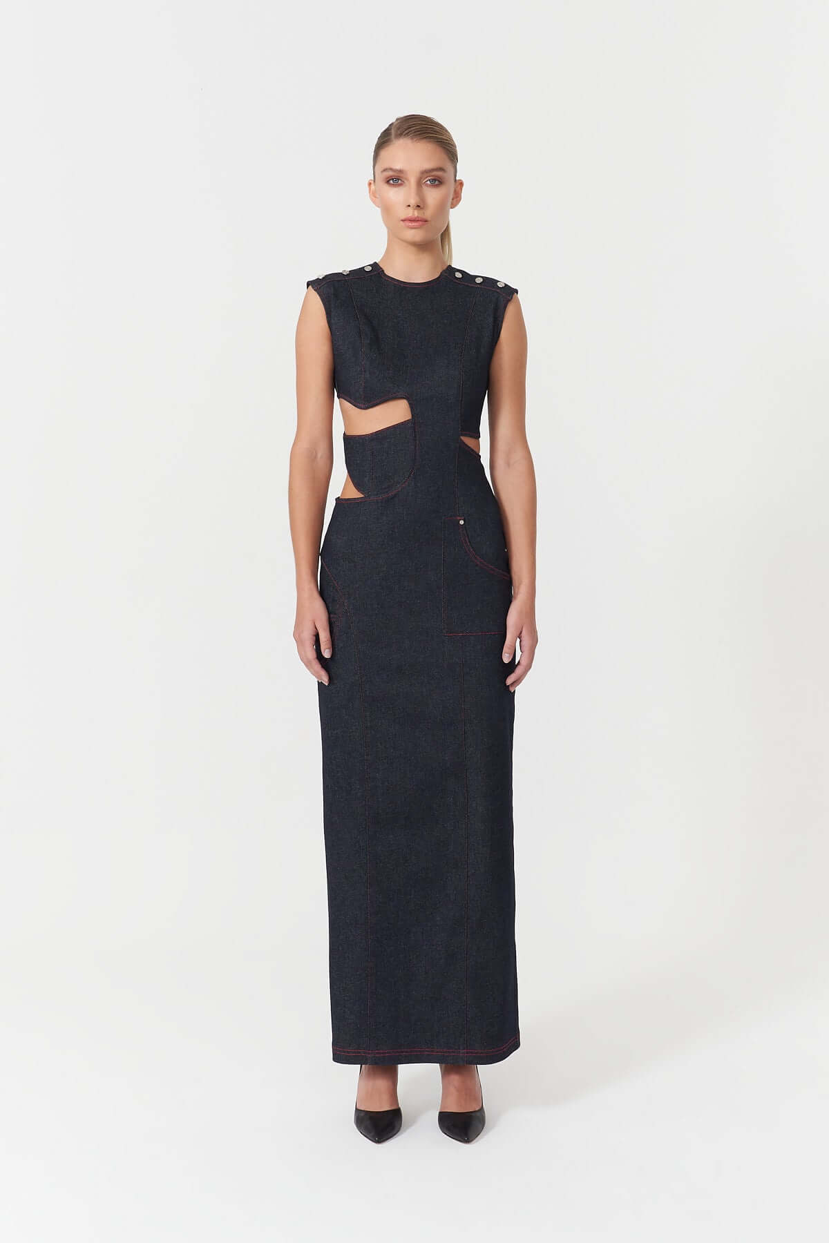 ELEVATE - JENDUE Harvey Maxi Denim Dress - Unique Cut-Out Design
