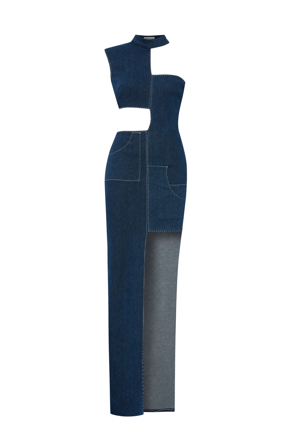 ELEVATE - JENDUE Ivy Denim Dress - Asymmetrical Cut-Out Maxi Dress